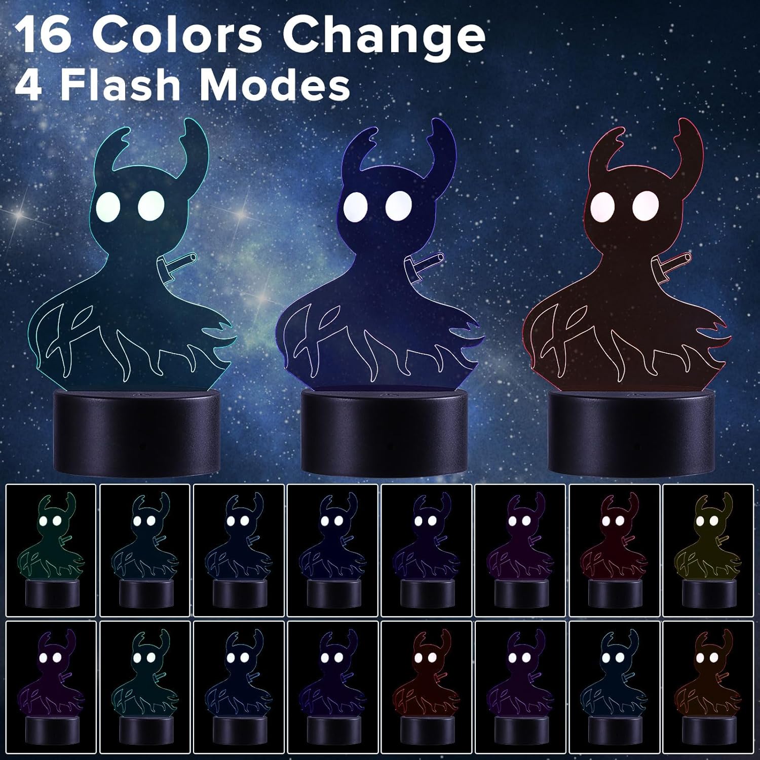 Thumbnail 3 de QQAAMZ Hollow Knight lámpara 3D 16 colores