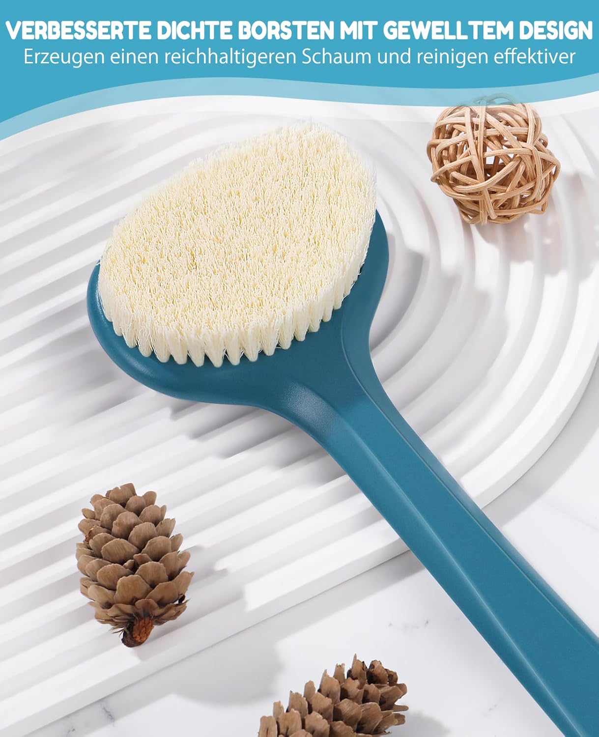 Detalle de Back Scrubber for Shower with 17" Long Handle – Non-Slip Grip, Navy Blue