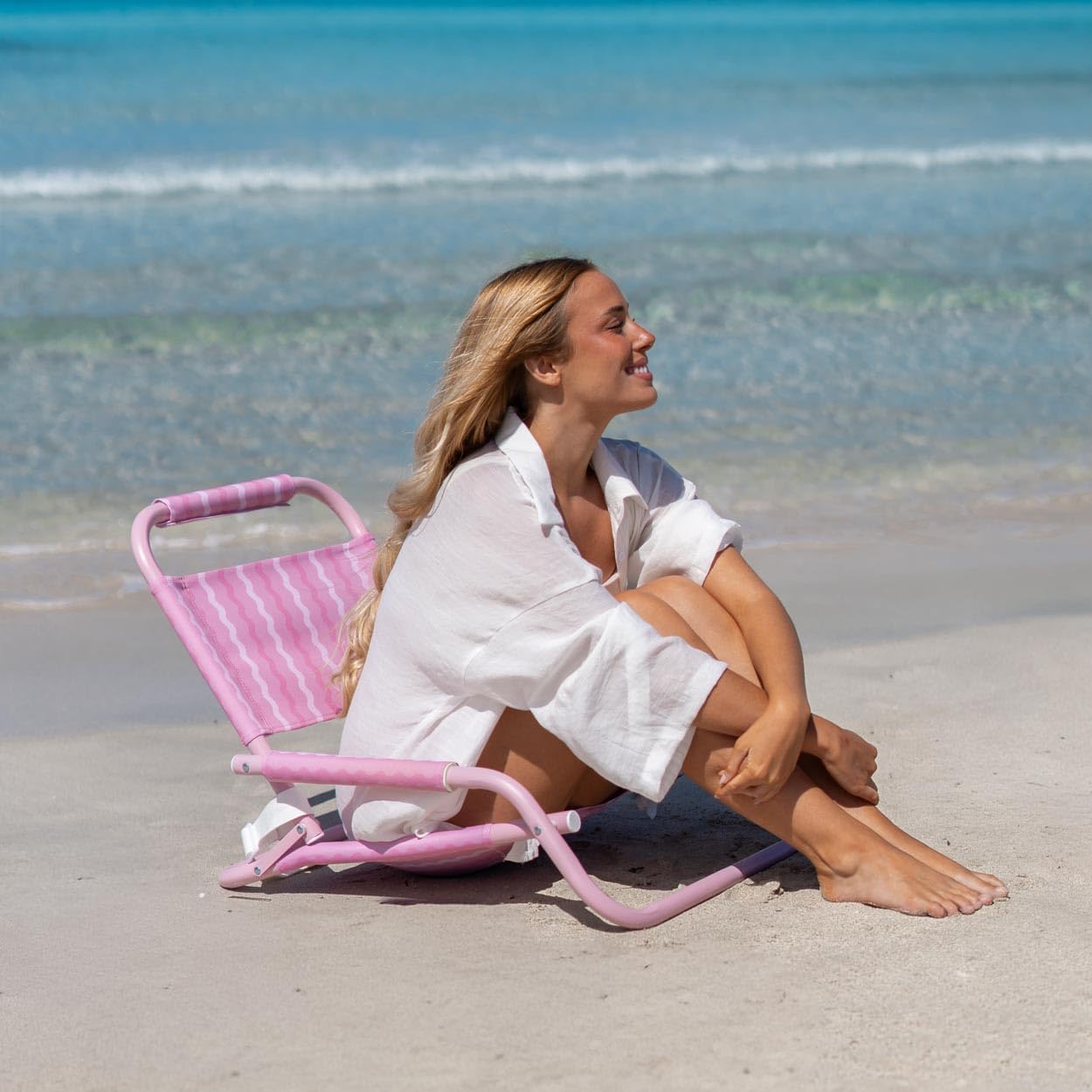 Detalle de Flamingueo Sedia da Spiaggia pieghevole con schienale e maniglia Rosa