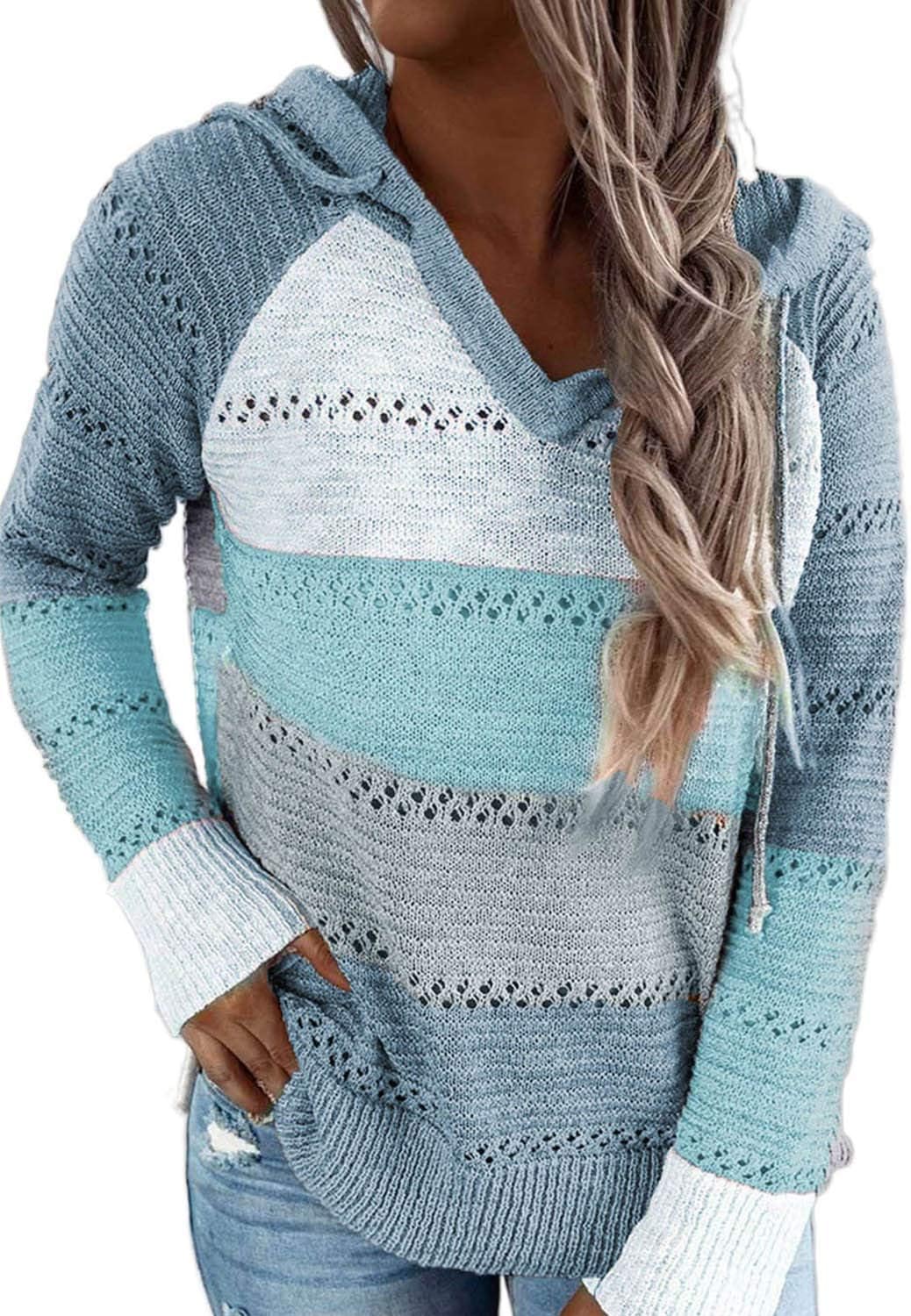 Detalle de BLENCOT Women Color Block Crochet Hoodie sweater