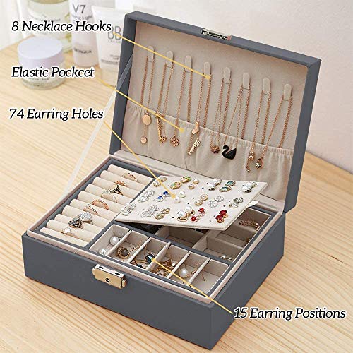Detalle 2 de Mtianxy Schmuckkästchen – Doppelschicht PU-Leder Schmuckorganizer mit Schloss, 23 × 17 × 9 cm