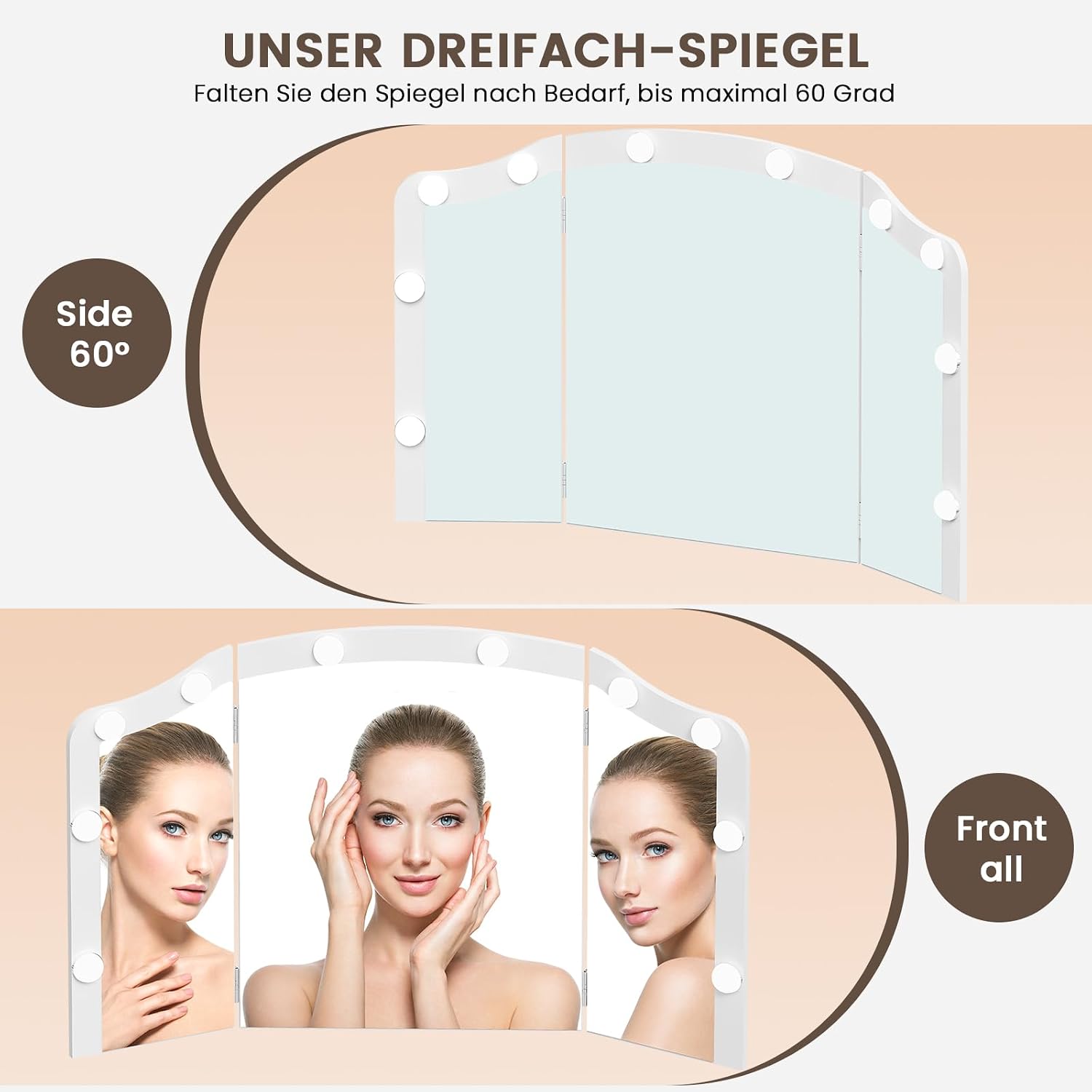 Thumbnail 2 de FIONESO STA007WDN kaptafel met spiegel, 10 ledlampen en 5 laden, wit