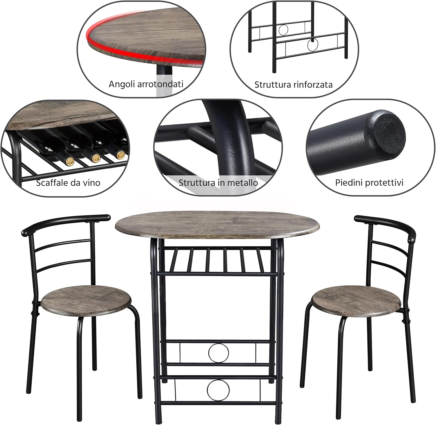 Thumbnail 6 de Yaheetech Set Mobili da Bar Tavolo e 2 Sedie – design compatto in legno e metallo per spazi piccoli
