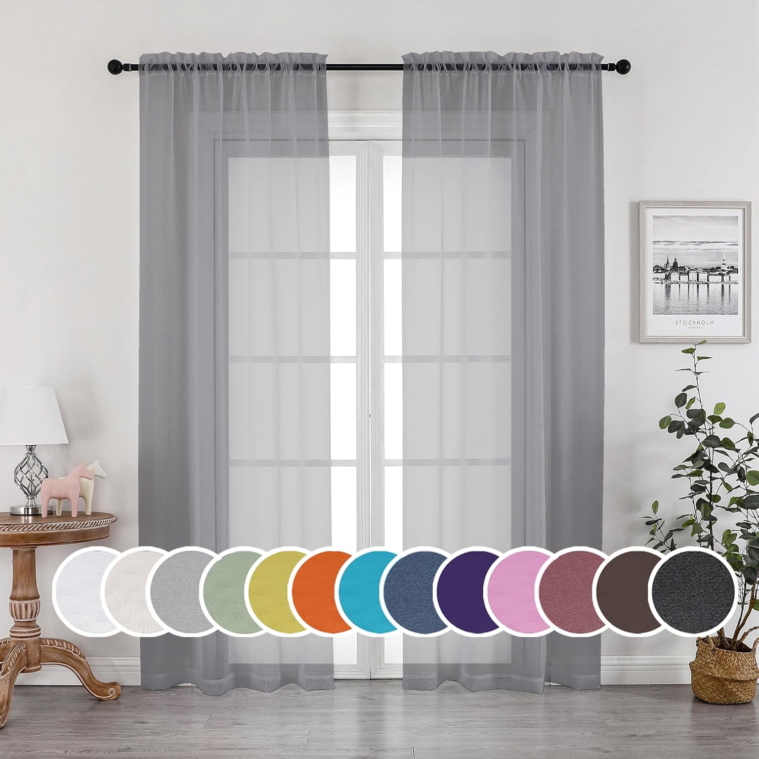 Detalle de OWENIE Sheer Curtains, 96-Inch Length