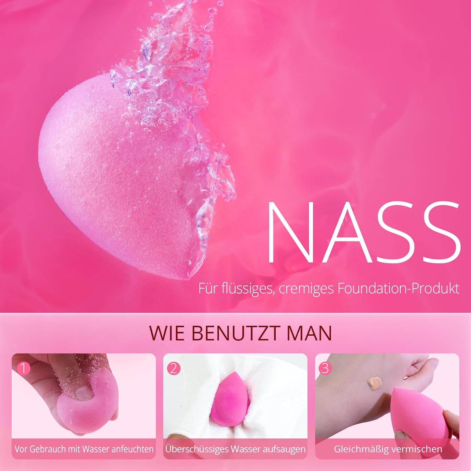 Thumbnail 3 de BEAKEY 6-teiliges Make-up Schwamm-Set für Foundation, BB-Creme & Puder – rosa Beauty Sponge
