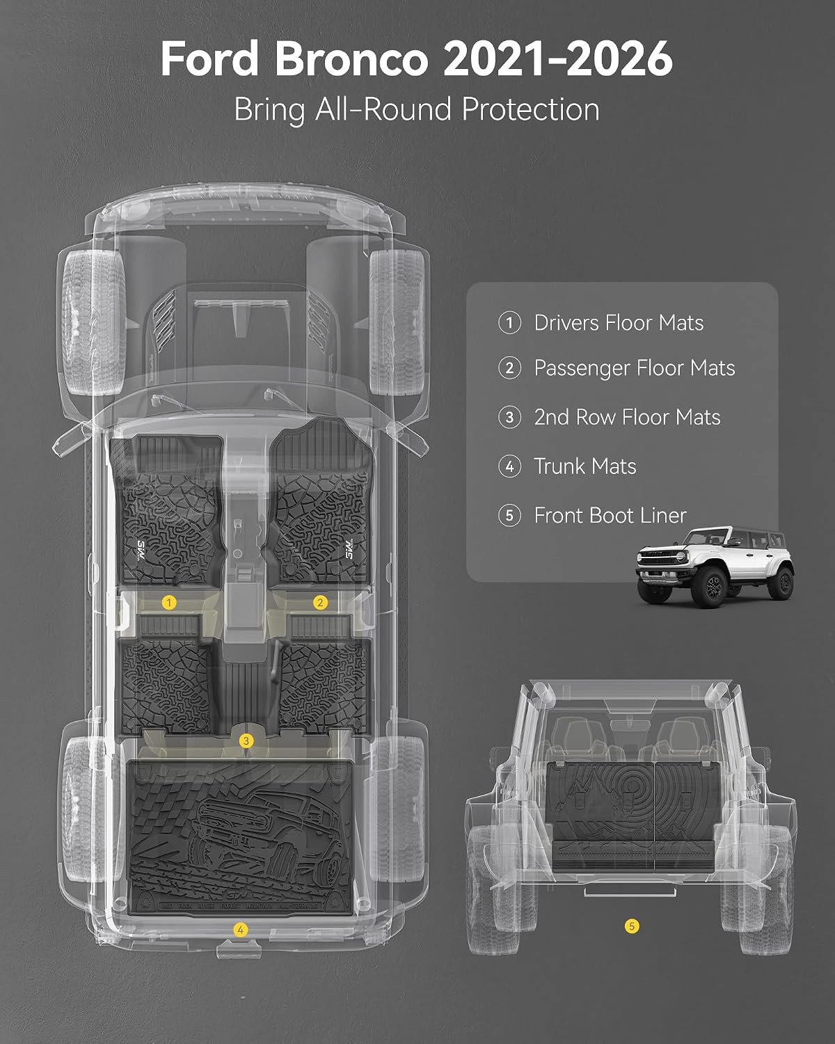 Thumbnail 1 de 3W Floor Liners for Ford Bronco 4-Door