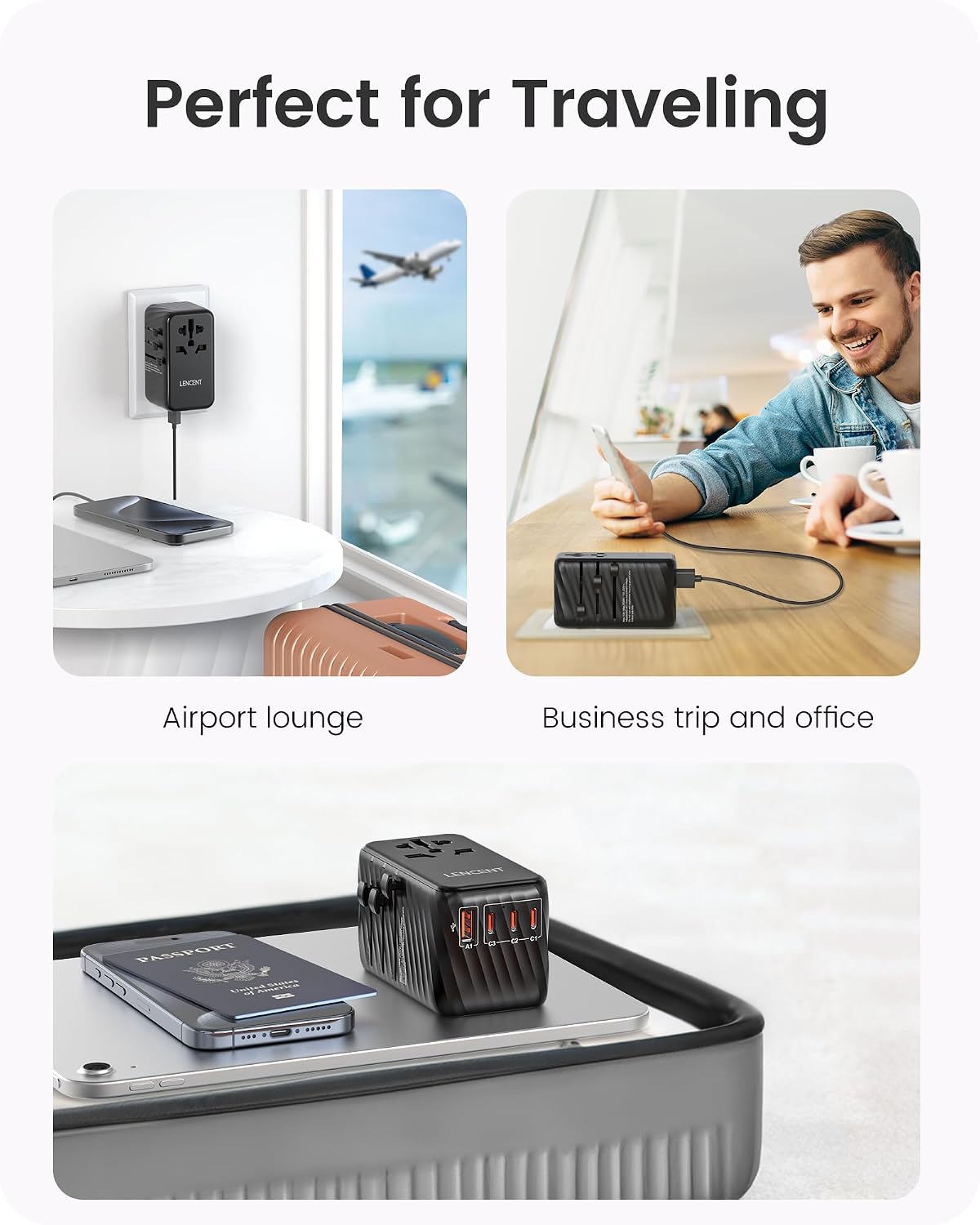 Thumbnail 6 de LENCENT 120W Universal Reiseadapter Weltweit – Reise-Stecker mit 3× USB-A und 1× USB-C (GaN III)