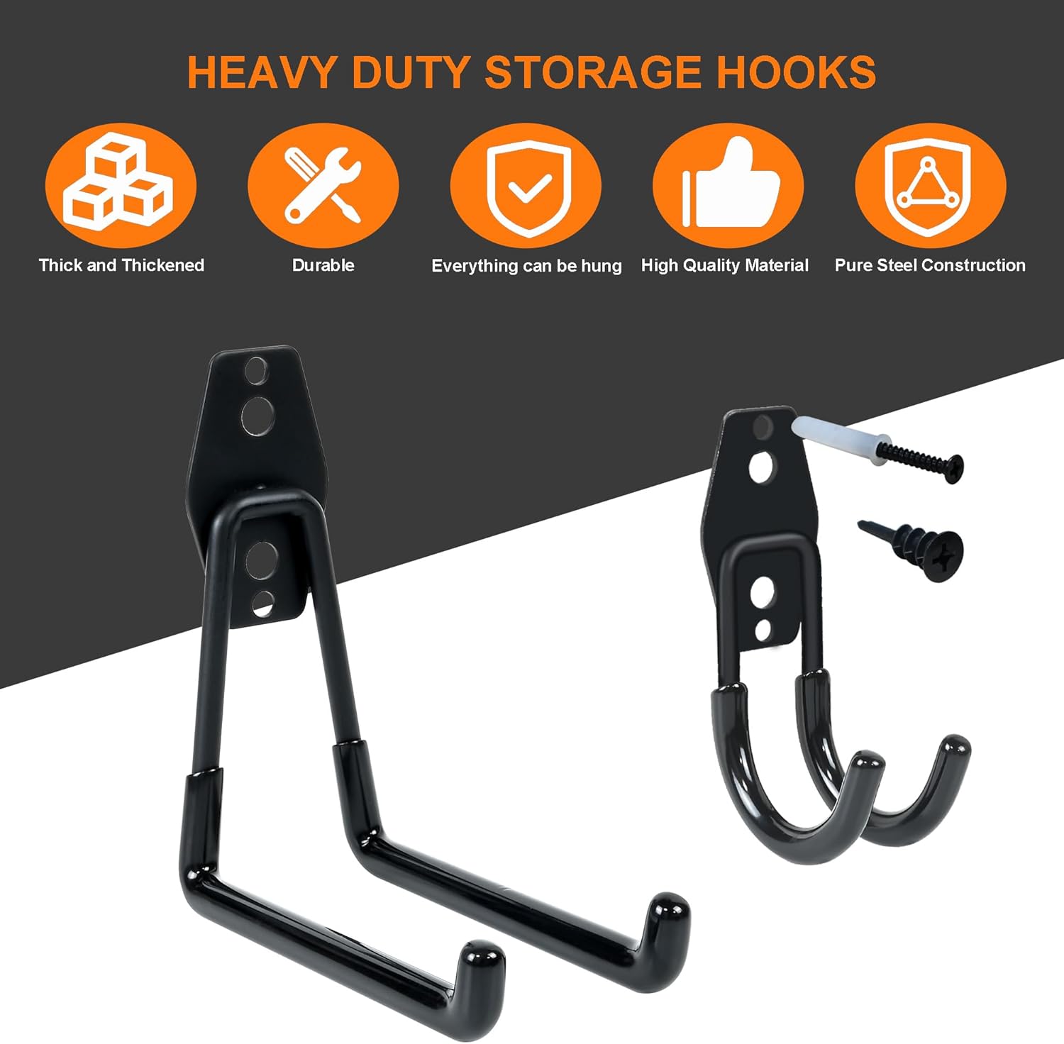 Thumbnail 2 de TECHSHARE Garage Hooks: 12-Pack Heavy-Duty Wall Hooks for Garage Organisation