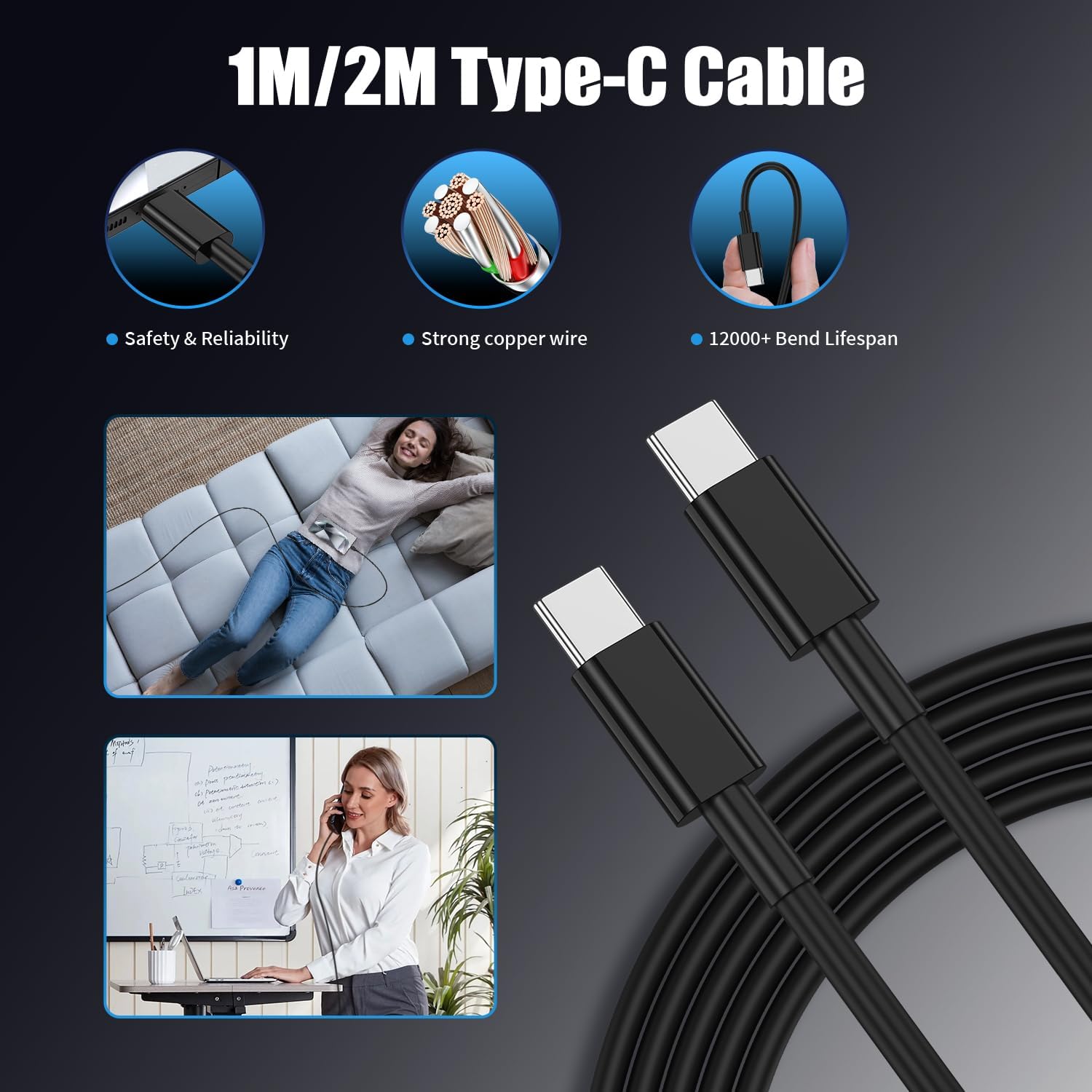 Detalle de 45W USB-C Schnellladegerät mit 2 Ports und Kabelset für Samsung Galaxy (S26/S25/S24/S23/Ultra) – Netzteil + 1m & 2m Kabel