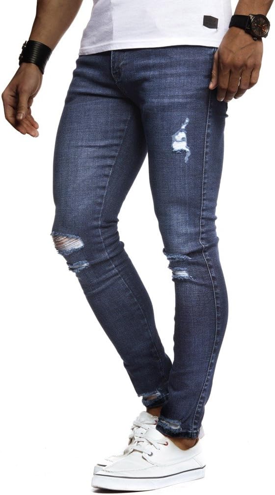 Detalle 2 de Leif Nelson – Pantalon jeans Slim fit en denim stretch déchiré LN9145 Bleu foncé, W32 L30