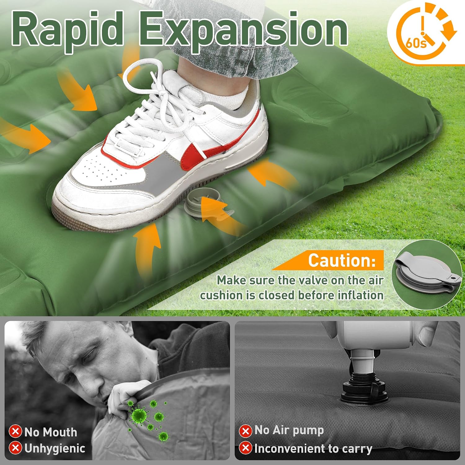Detalle de Aonext CQD campingslaapmat 12 cm met voetpomp, waterdicht nylon