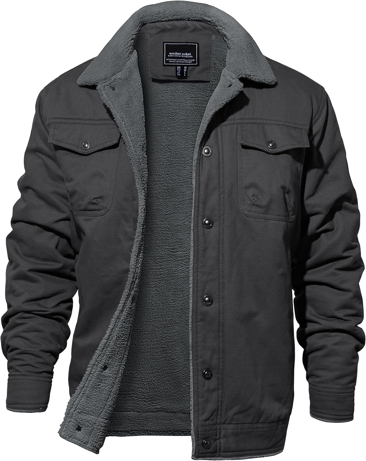 Detalle de EKLENTSON EK-464 Men's Fleece-Lined Cotton Cargo Jacket, Five Pockets