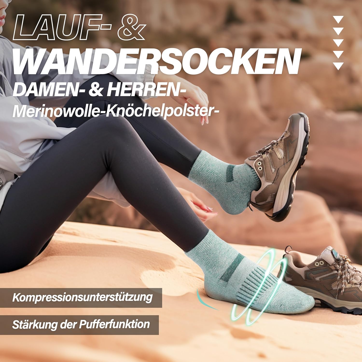 Detalle 2 de MOSEY KOSY Merino Kurz Viertellänge Wandersocken