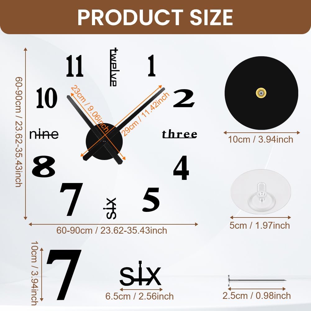 Detalle 2 de Aolso 3d Diy -Black Frameless 3D Wall Clock with Silent Movement