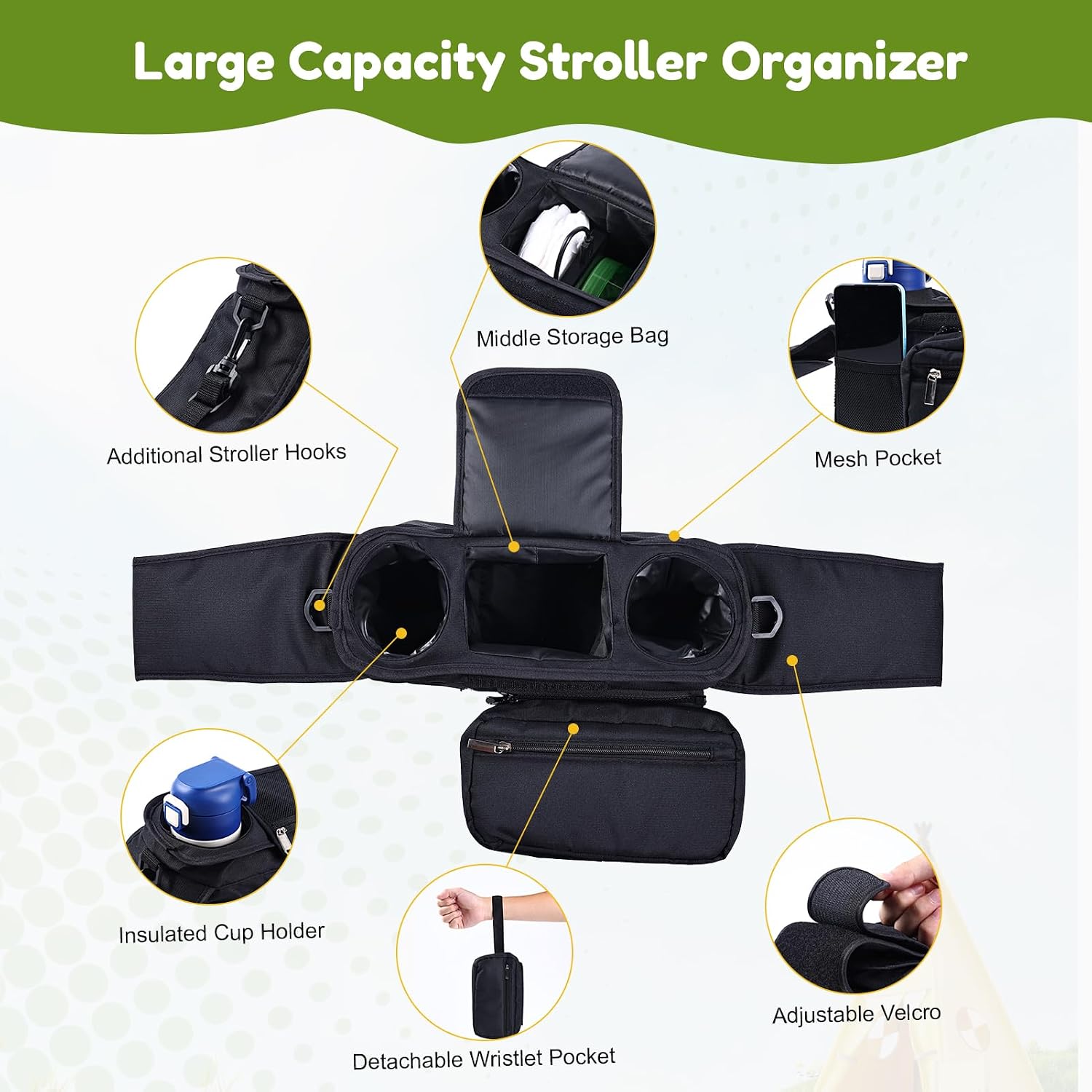 Detalle de Hranio Pram Bag Organiser 3 Cup Holders