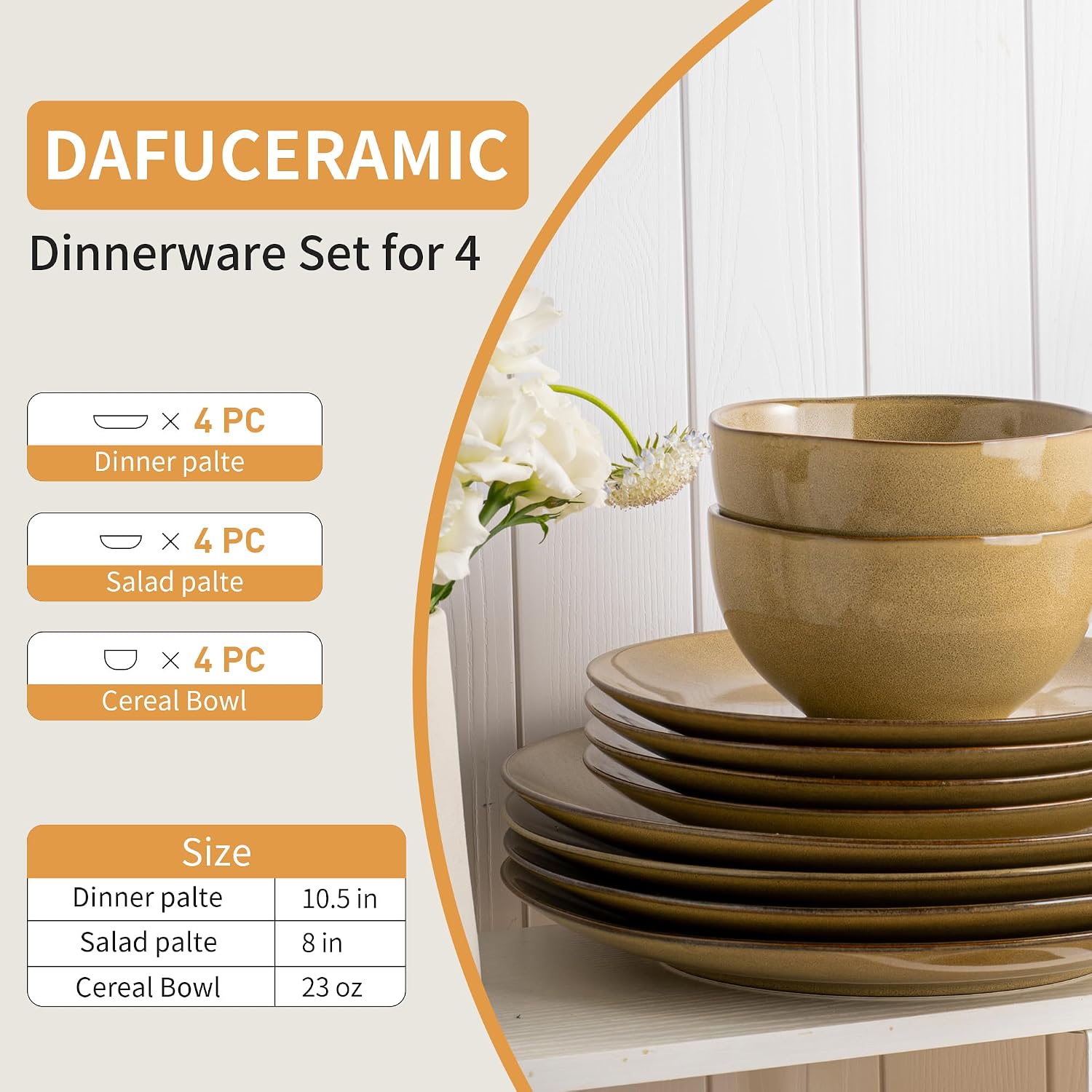 Detalle 2 de Dafuceramic 12‑Piece Dinnerware Set 10.8 in 🍽