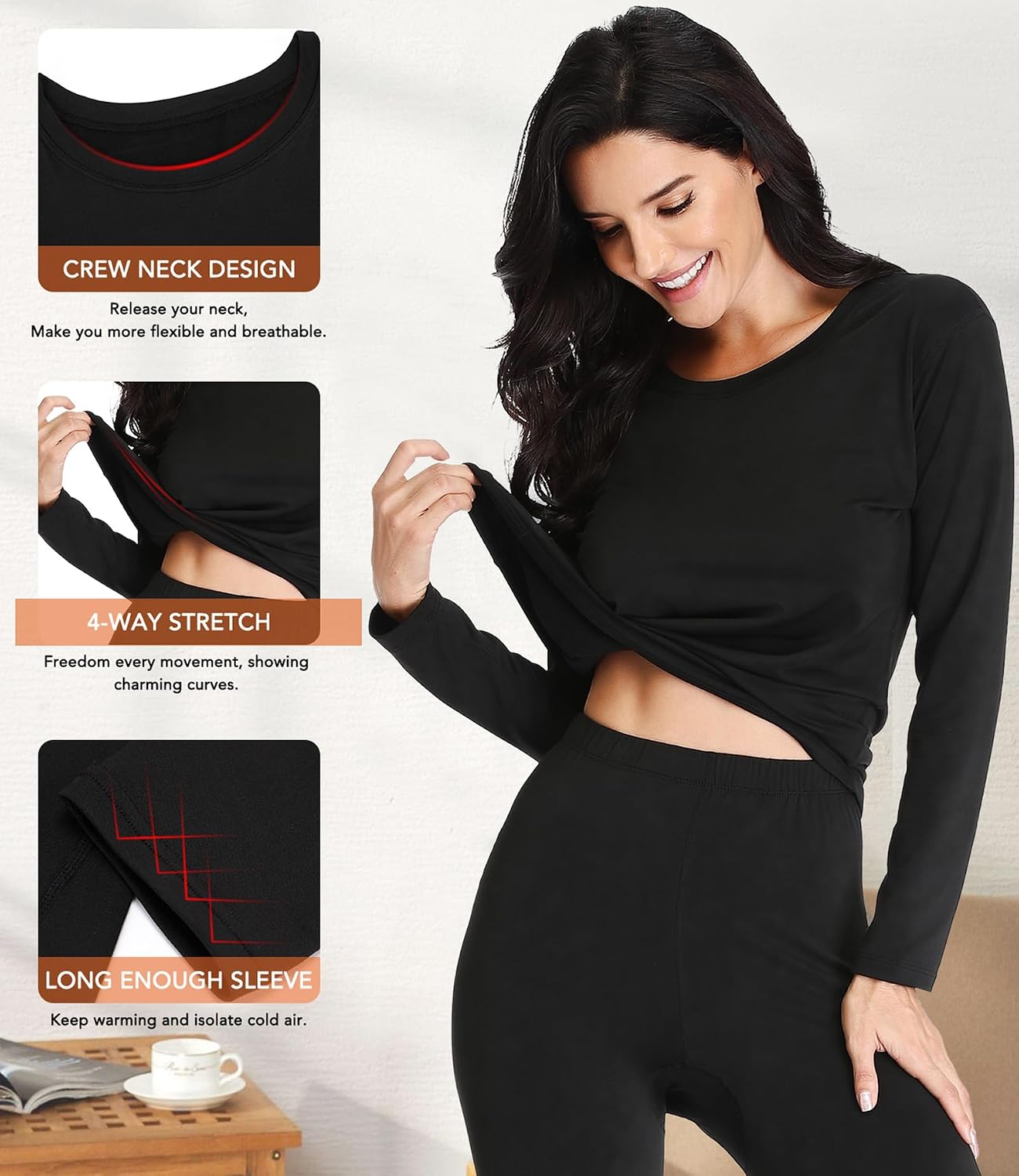 Detalle de JZCreater Women’s Thermal Underwear Set, Long Johns Base Top and Bottom