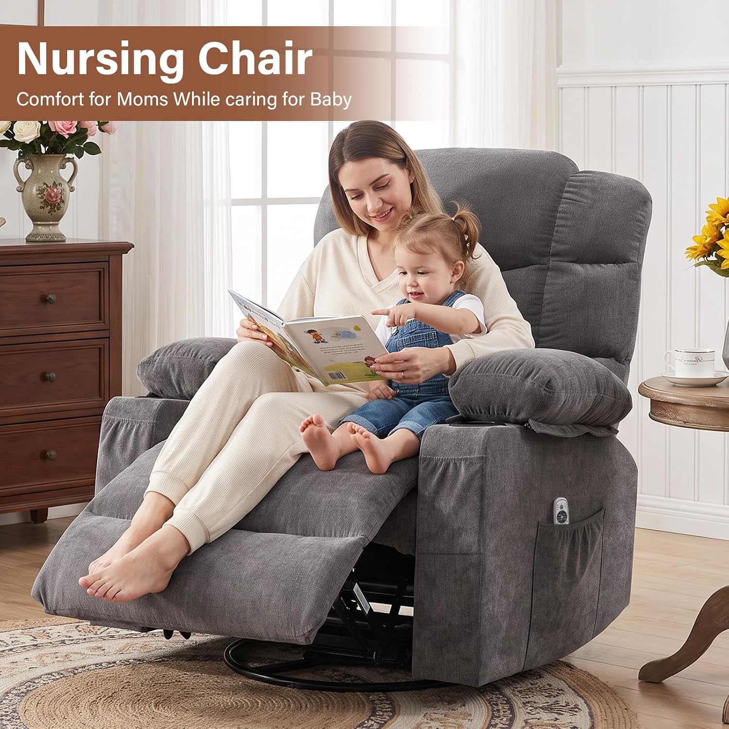 Detalle 1 de Swivel Rocker Recliner Chair with Massage