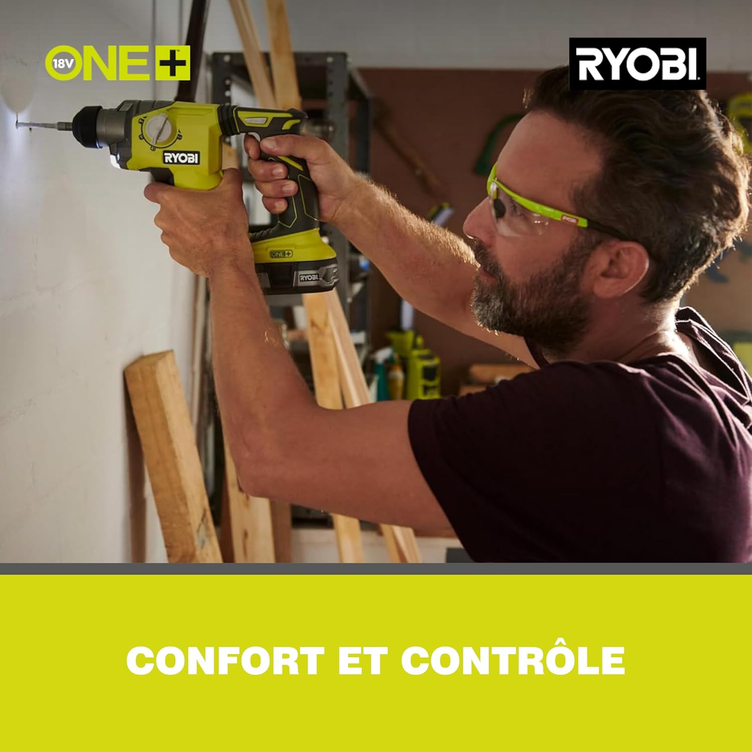 Detalle de RYOBI Perforateur SDS+ Sans Fil 18V ONE+ R18SDS-125S – 4 modes, 2,5 Ah incluse