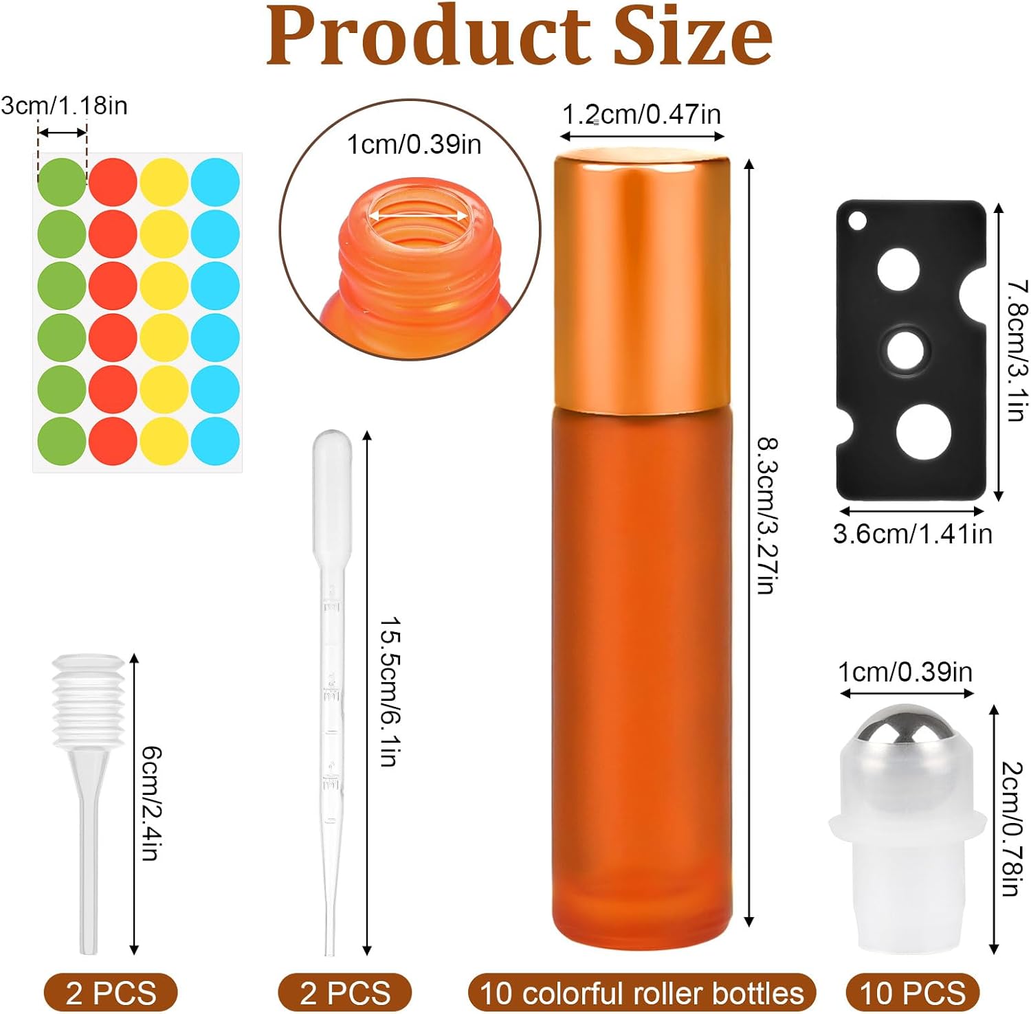 Thumbnail 6 de 10 ml Roll-on Glasflaschen Set – 10 Stück farbig, mit Zubehör für ätherische Öle, Parfüm und Kosmetik