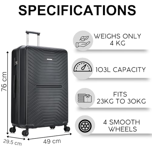 Detalle de FLYMAX 29" Large Suitcase: 100 Litre ABS Hard Shell with 4 Wheels, 3-Digit Lock and Telescopic Handle