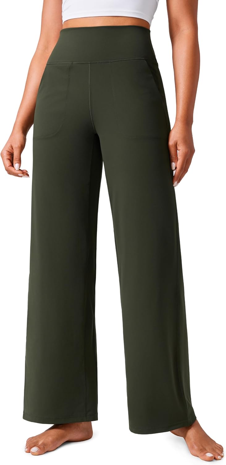 Detalle de CRZ YOGA Donna Butterlift A Vita Alta: Pantaloni a Gamba Larga con Tasche, comodità casual per l’uso quotidiano
