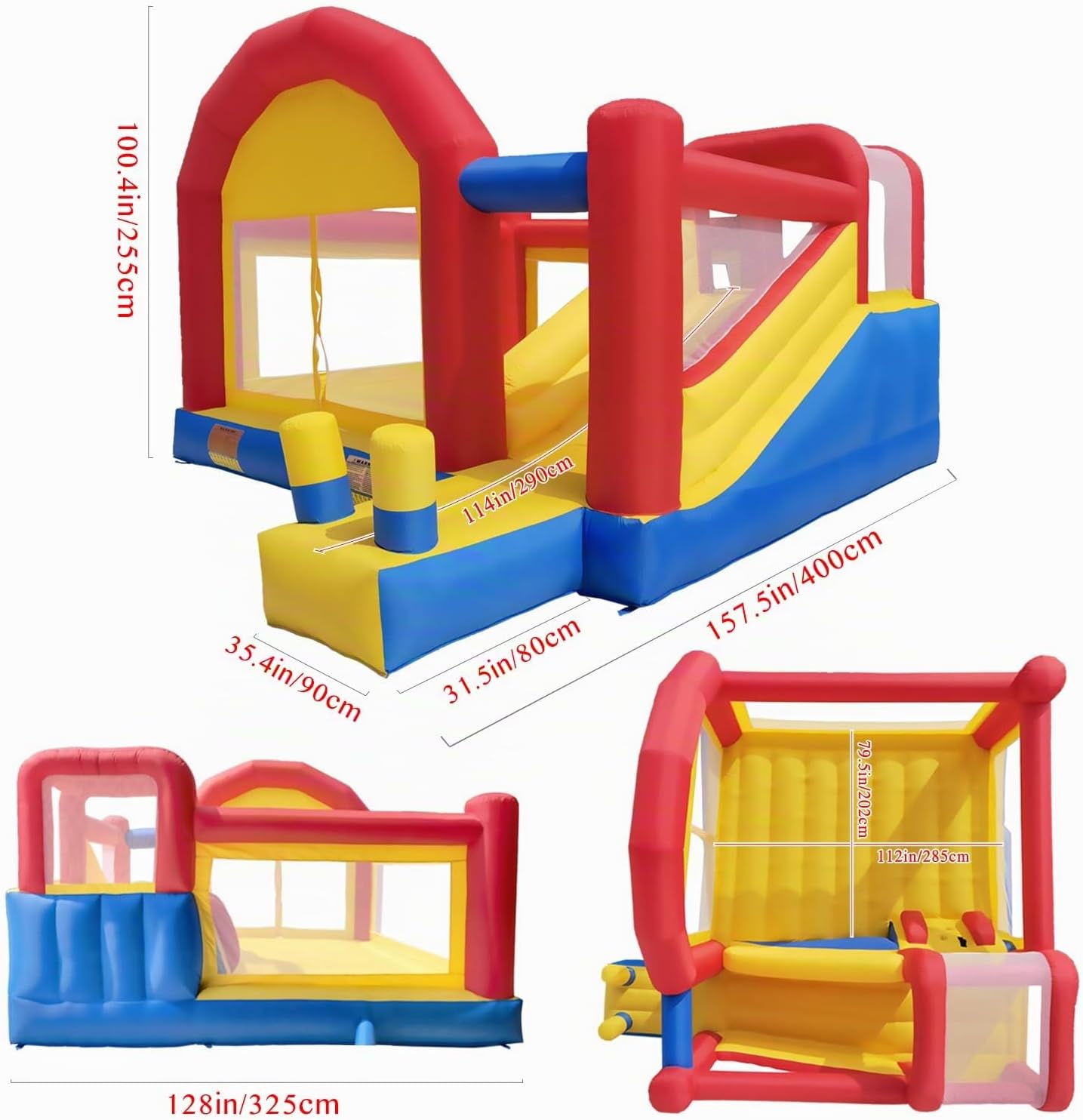Detalle de Ballsea Hüpfburg XXL – Großes aufblasbares Schloss mit Trampolin, Rutsche & Kletterwand (ohne Gebläse)