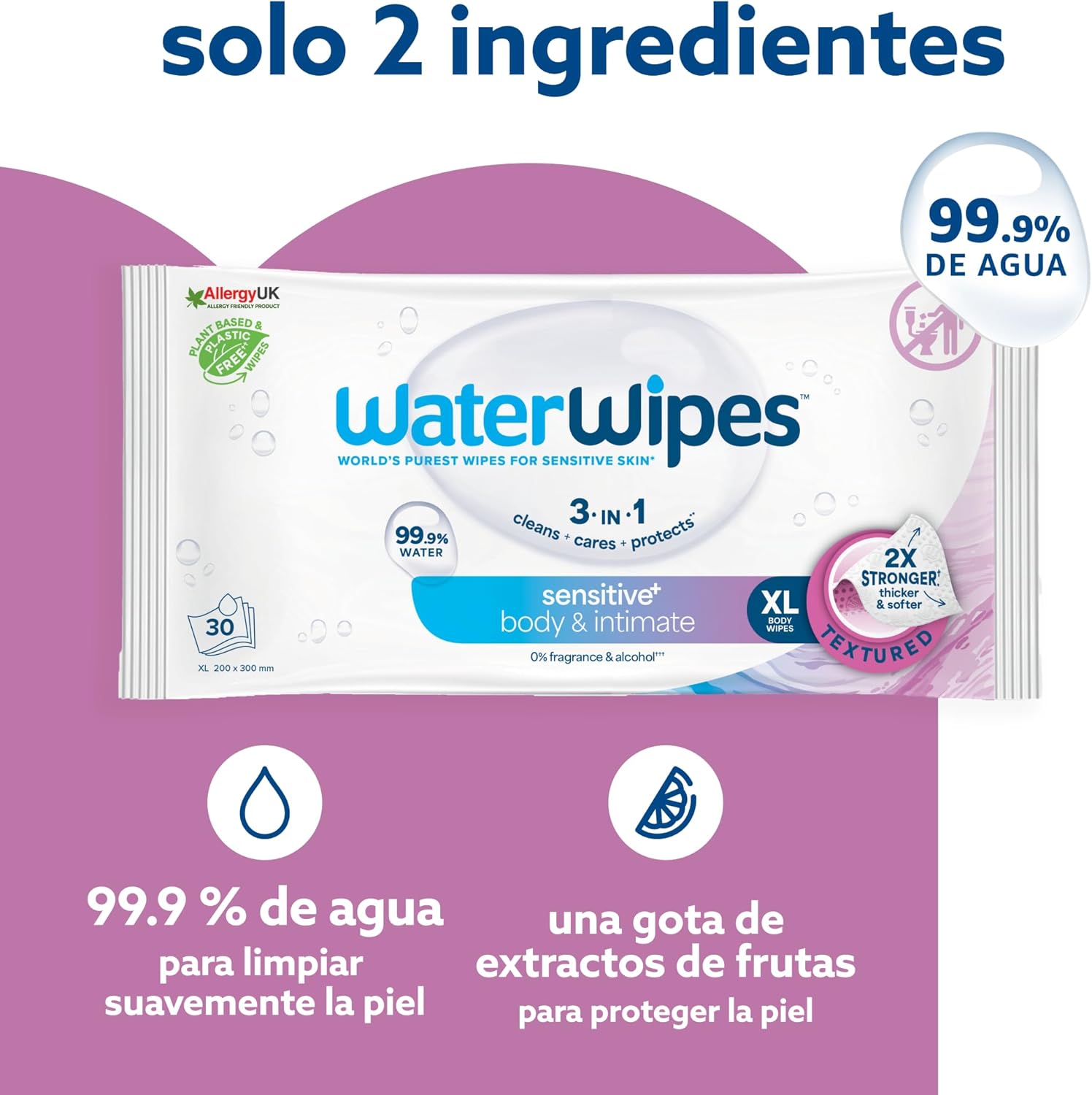 Detalle 2 de WaterWipes Sensitive+ Toallitas Higiene Corporal e Íntima