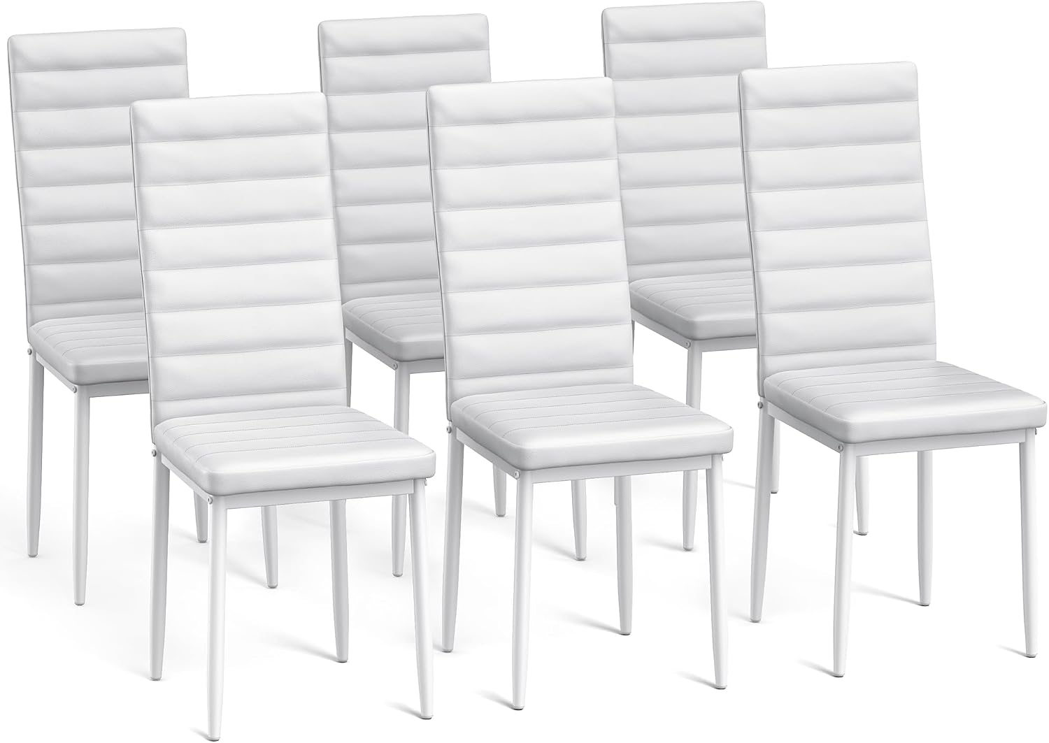Detalle de Bealife eetkamerstoelen van kunstleer, set van 6, wit met hoge rugleuning
