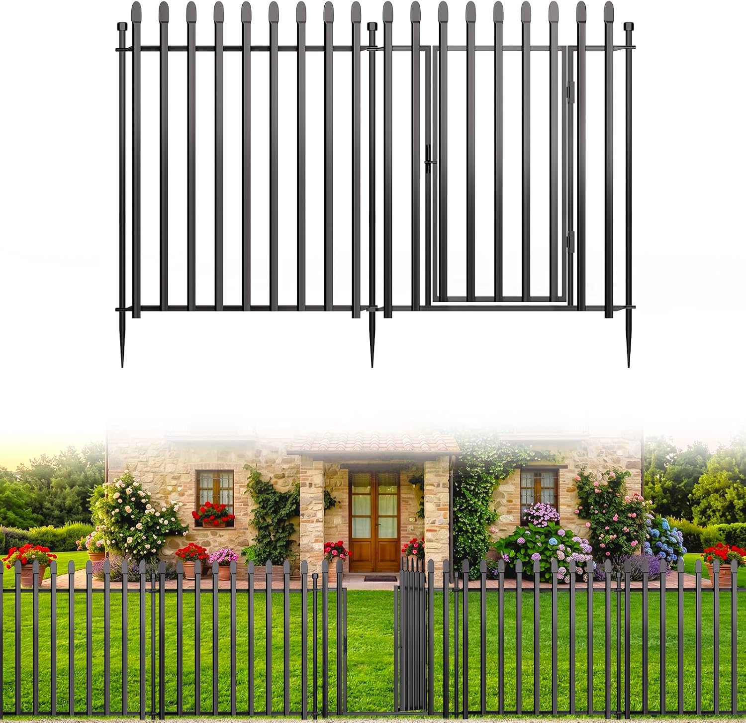 Kingido 10 Panels No Dig Decorative Garden Fence with Gate, 81 cm H x 671 cm L