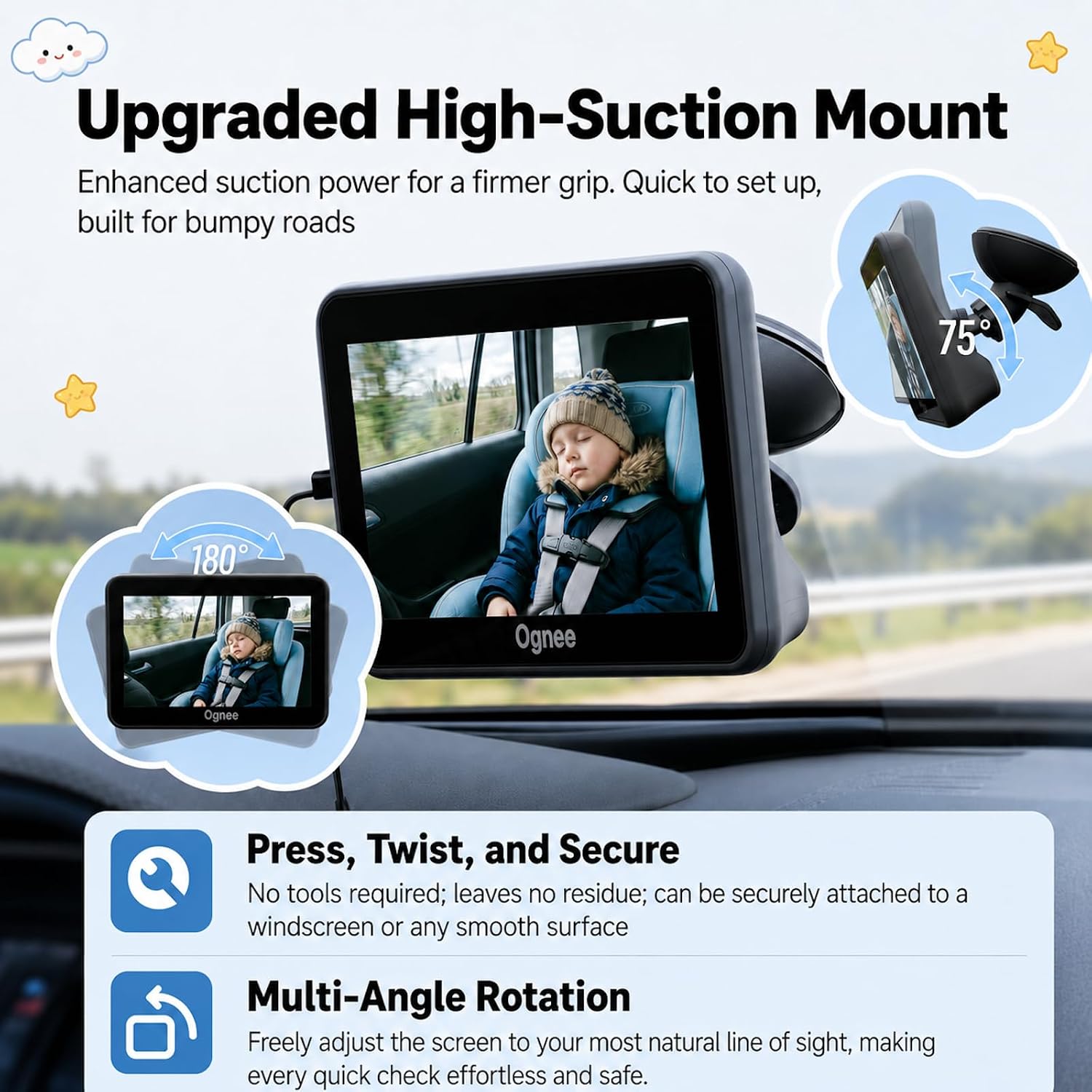 Thumbnail 4 de Ognee SC-AI08 Baby Car Camera, 2K Color Night Vision and Touchscreen