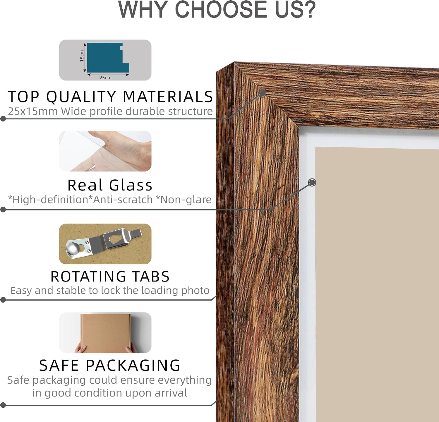 Detalle de Hongkee 11x14 Picture Frame Set of 2 (Real Glass, Rustic Brown) for Wall Display