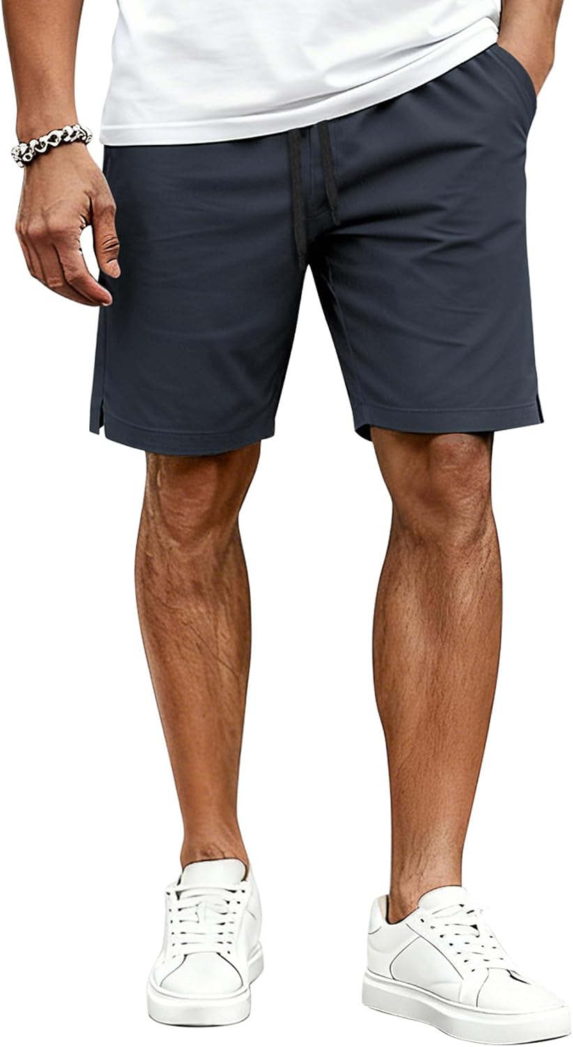Detalle de COOFANDY Men's Casual Cotton Drawstring Shorts — 9" Inseam Chino Golf Shorts
