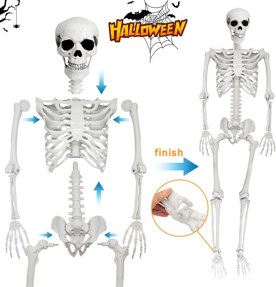Detalle de UMEELR 5.4-Foot Halloween Skeleton Set with Poseable Human, Cat and Dog Figures