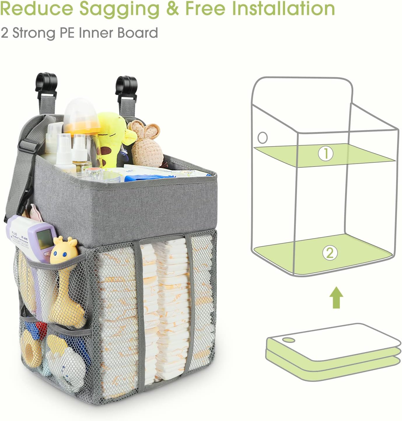 Detalle 2 de Maliton HDB003-GREY Hanging Diaper Organizer, 2-Tier with 4 Mesh Pockets