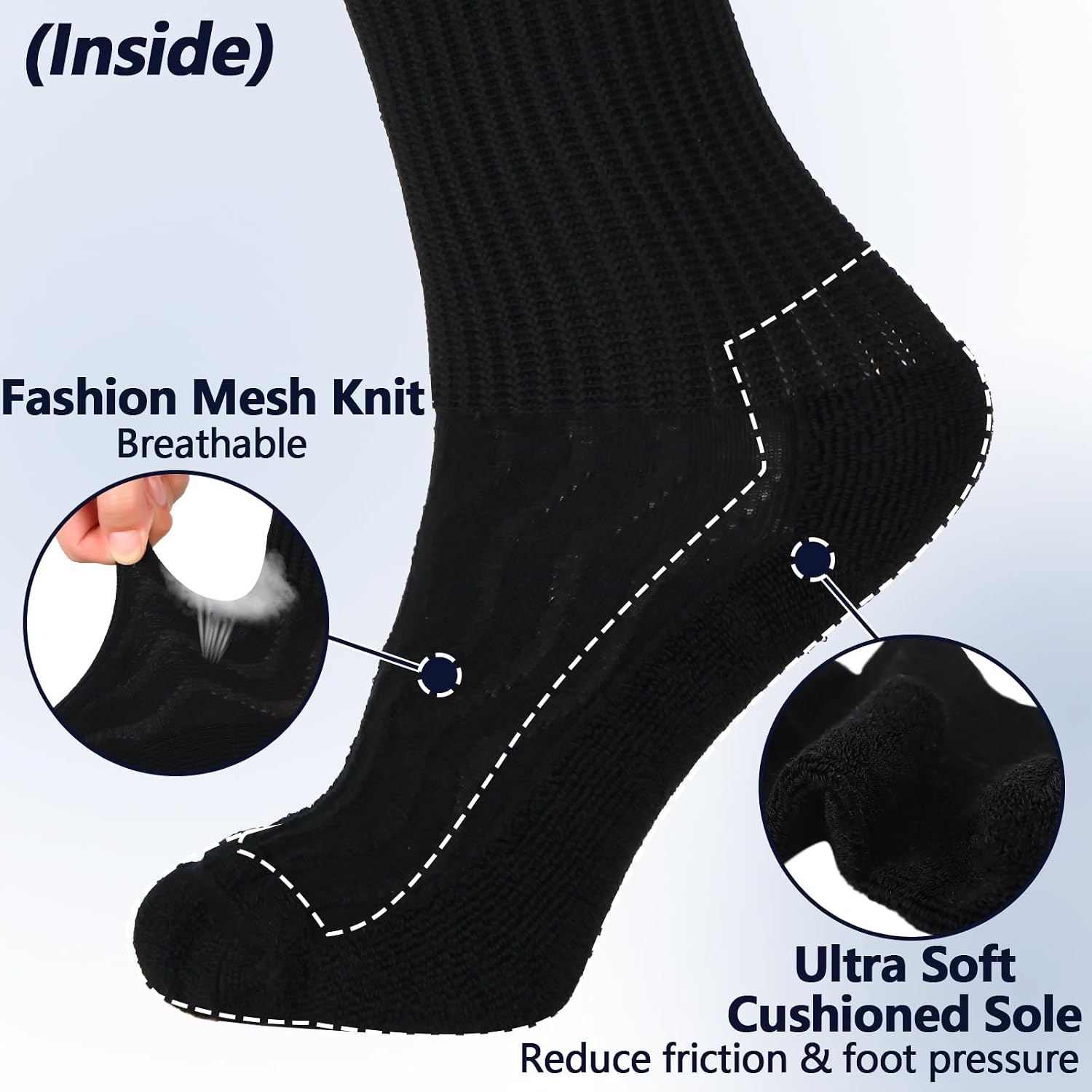 Detalle de +MD Bamboo Viscose Diabetic Crew Socks with Seamless Toe and Cushioned Soles