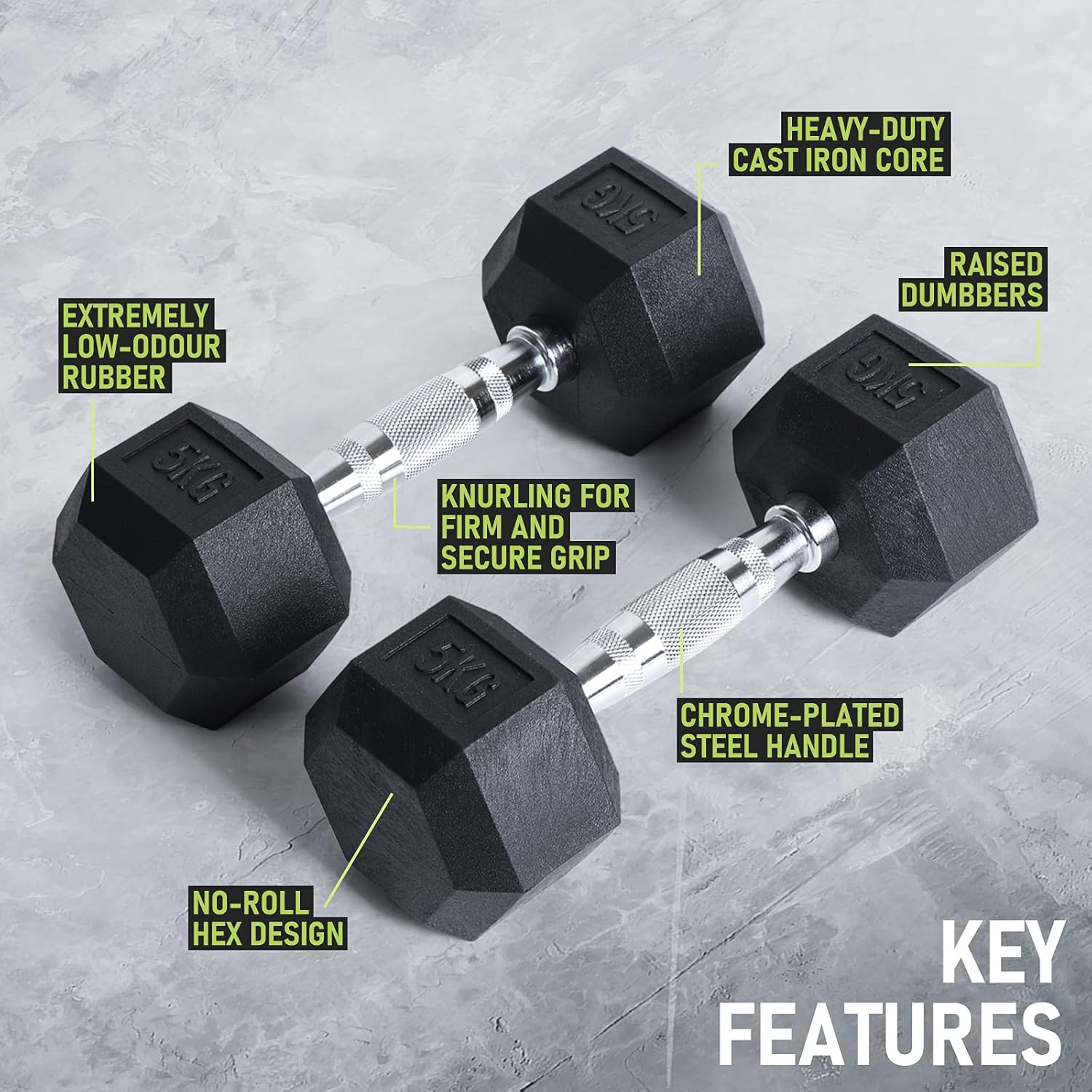Thumbnail 3 de PhysKcal Hex Dumbbells Set (Odourless Poly Rubber Encased) 2.5kg–30kg