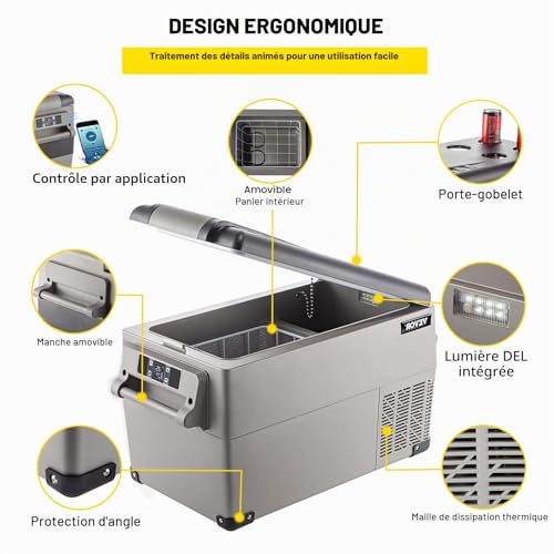 Detalle de VEVOR Glacière Électrique Voiture 30 L – Réfrigérateur portable à compression avec écran LCD et Bluetooth
