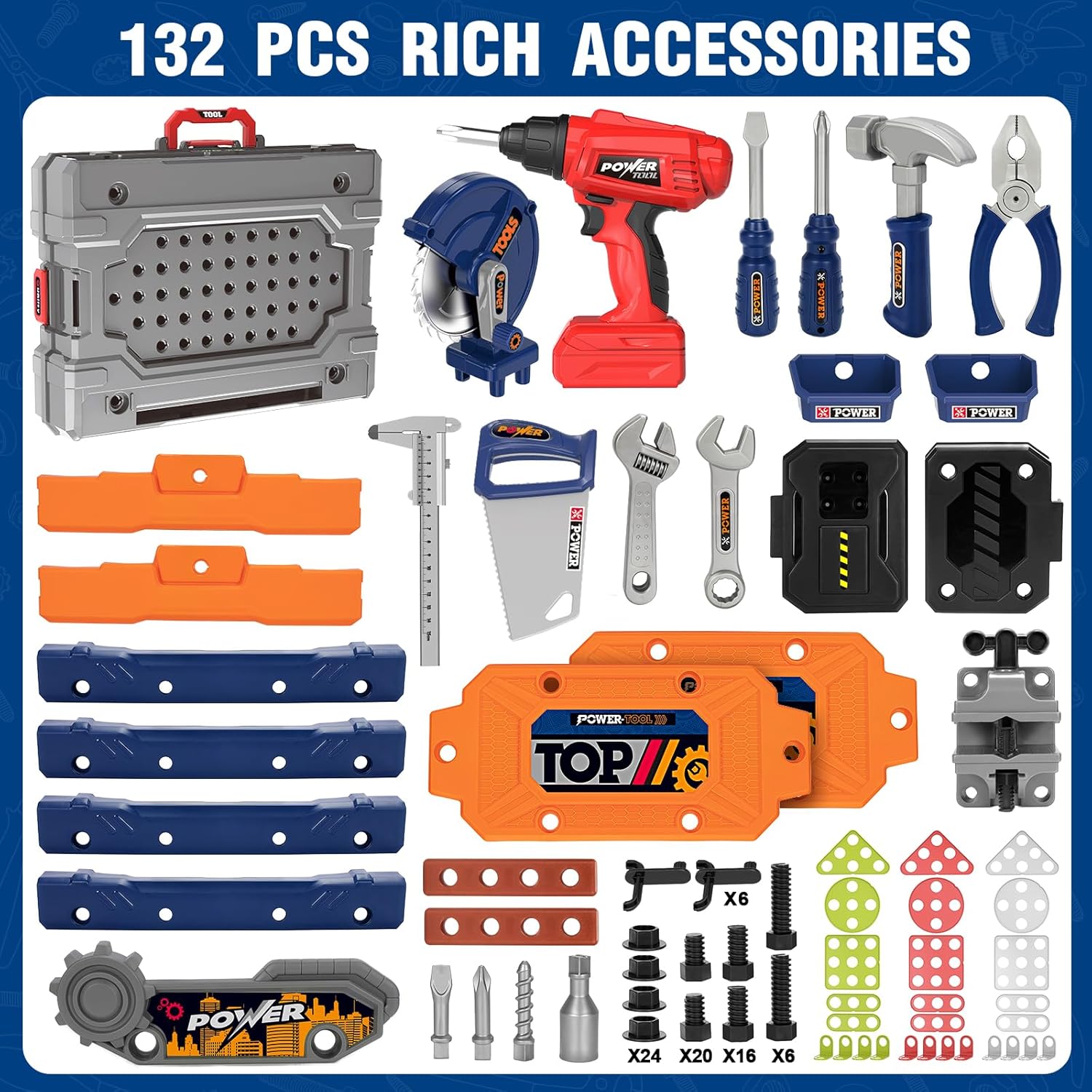 Thumbnail 6 de TooyBing Kids Tool Bench Set with Electric Drill & Realistic Tools (132-Piece) for Ages 3–5
