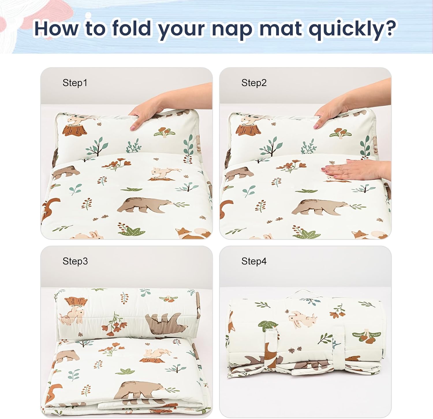 Thumbnail 6 de PHF Toddler Nap Mat, Woodland, Removable Pillow, Roll-Up Design, 50" x 20