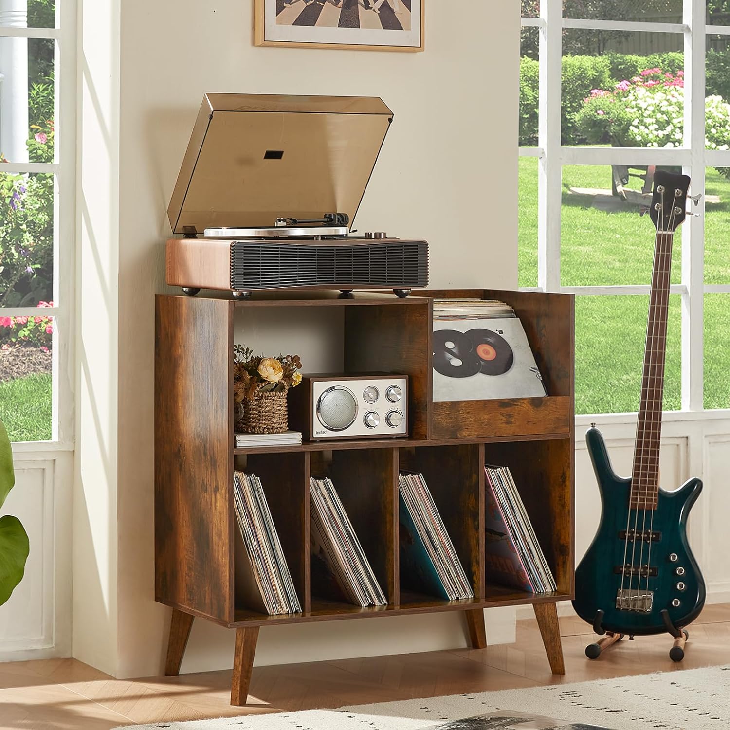 Thumbnail 6 de LELELINKY Large Record Stand With Storage and Shelf – Vinyl Holder with Presentation Surface for Up to 300 Albums