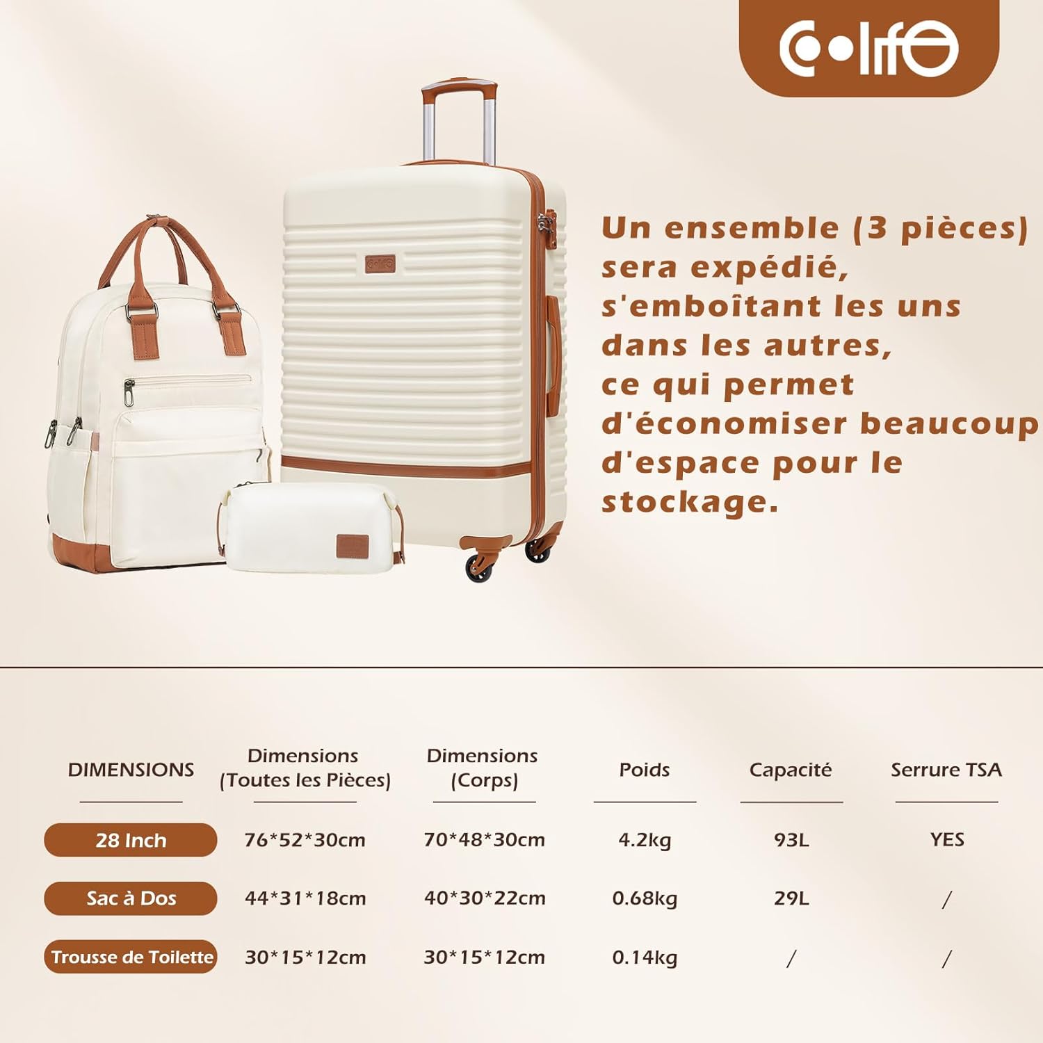 Thumbnail 6 de Coolife Valise 3 pièces gris rose
