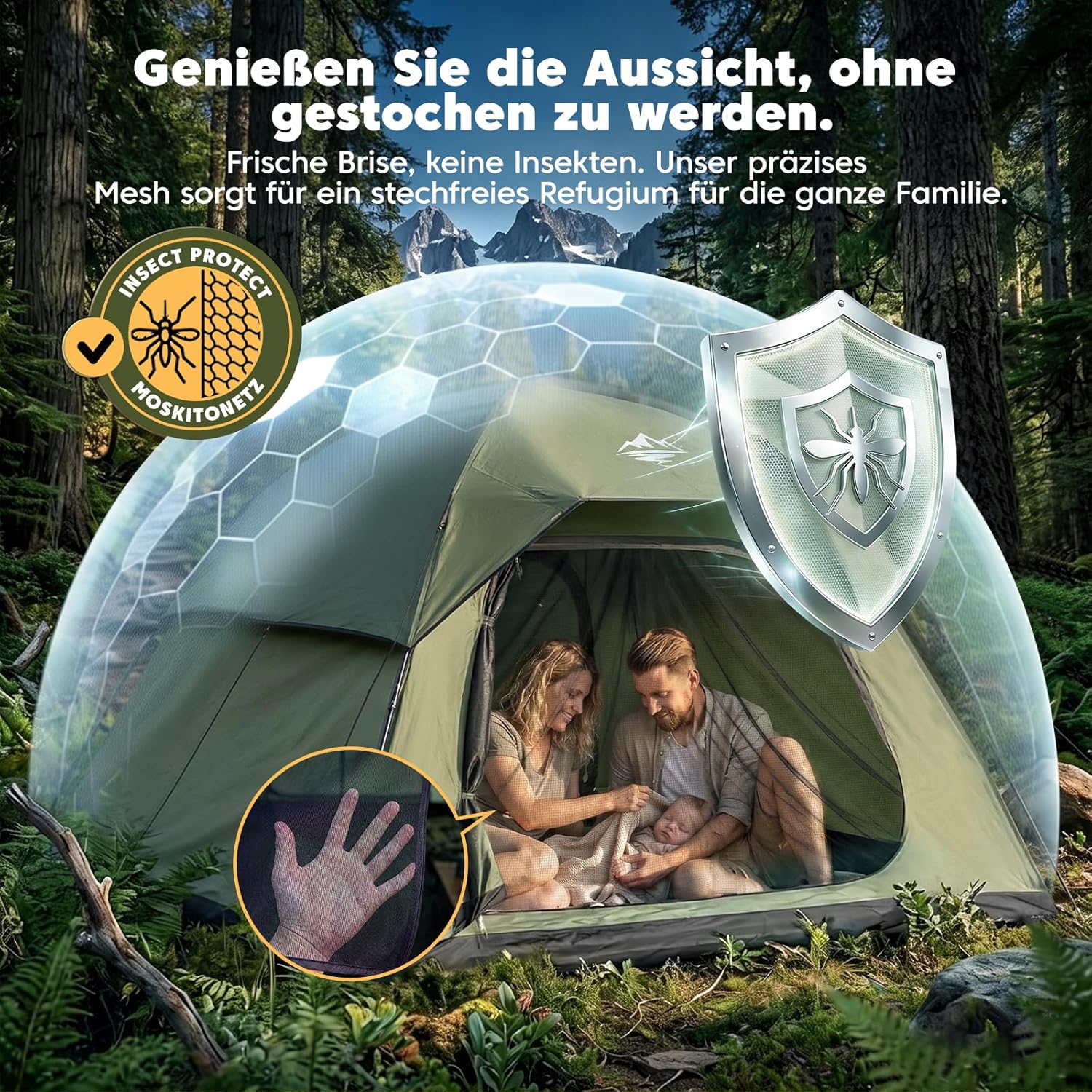 Detalle de Purebox Zelt Campingzelt 4 Personen – stabiles Stangenzelt, wasserdicht & windstabil, Armygrün