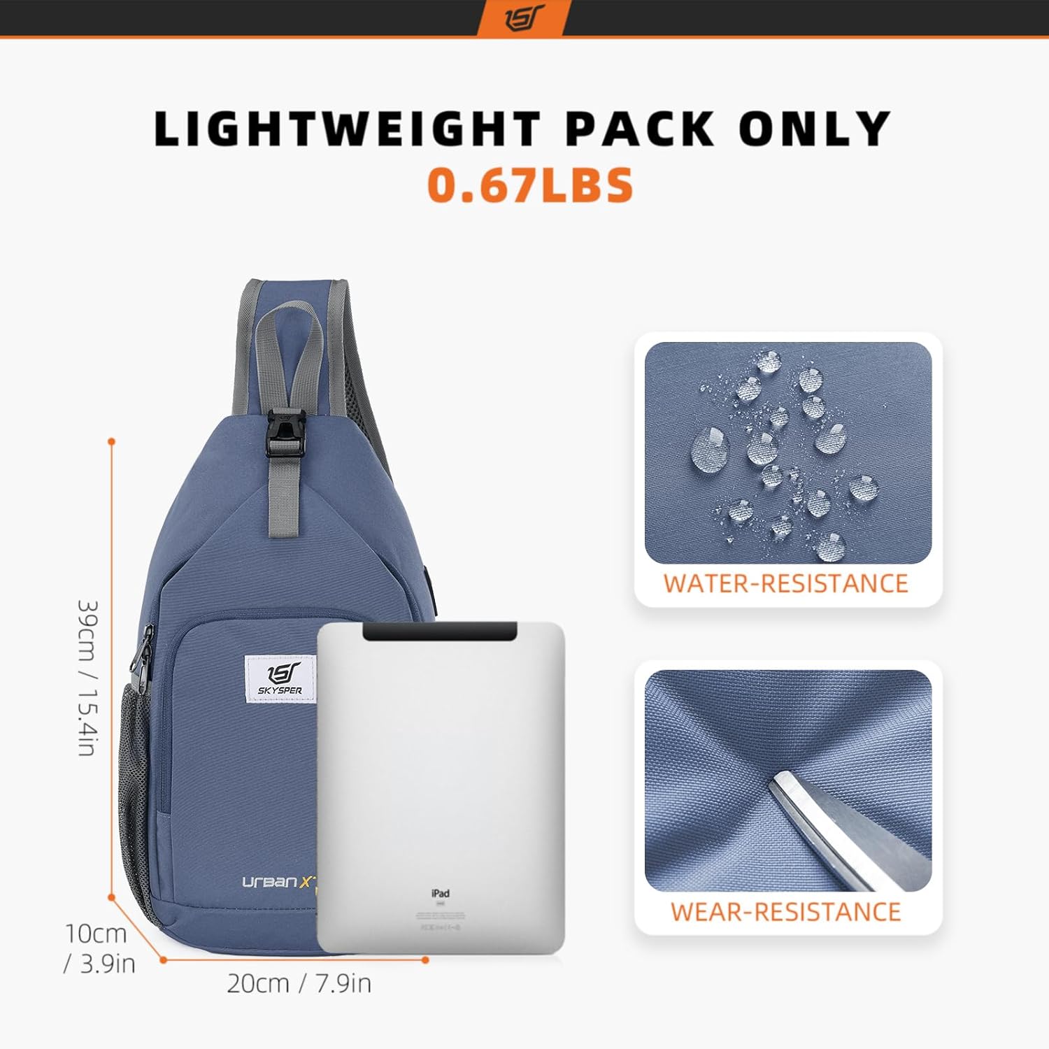 Detalle de SKYSPER RFID Crossbody Sling Bag (Periwinkle, Medium) – Versatile Daypack for Travel and Everyday Use