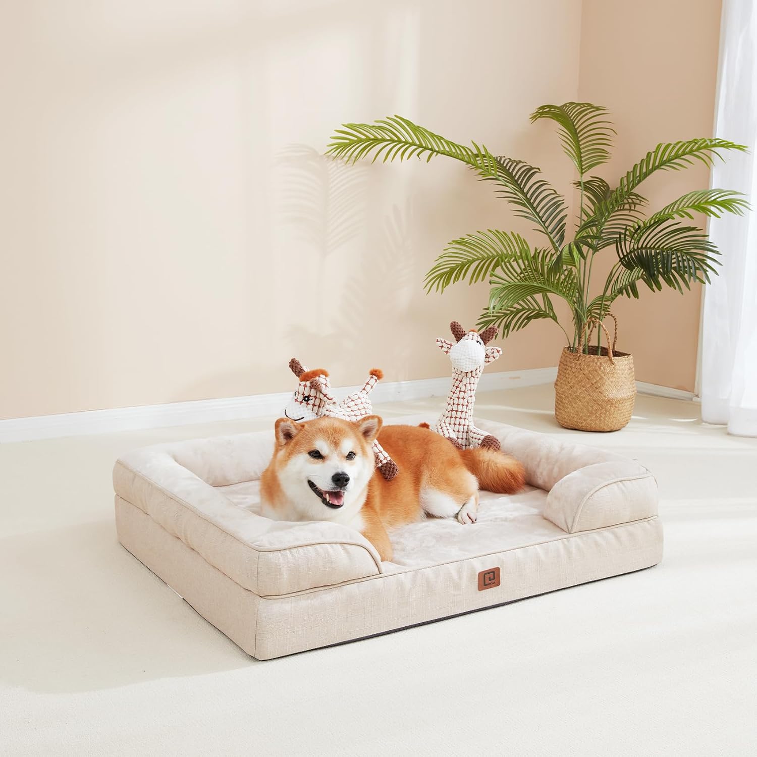 Thumbnail 6 de EHEYCIGA Orthopädisches Hundebett für kleine Hunde (76 x 51 cm) mit Memory-Schaum, wasserabweisend & rutschfest, beige