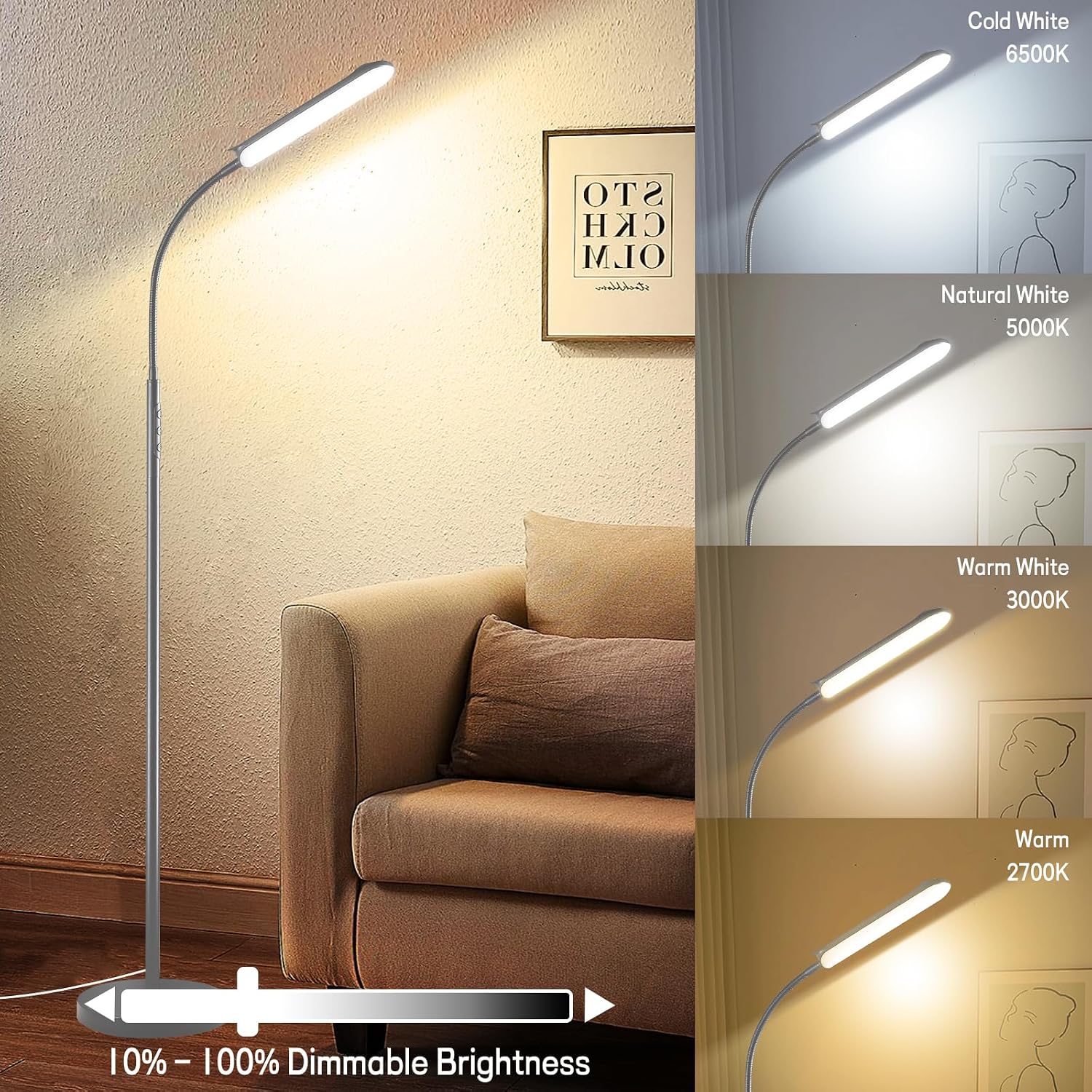 Detalle de marctronic Grau LED Stehlampe 18 W dimmbar