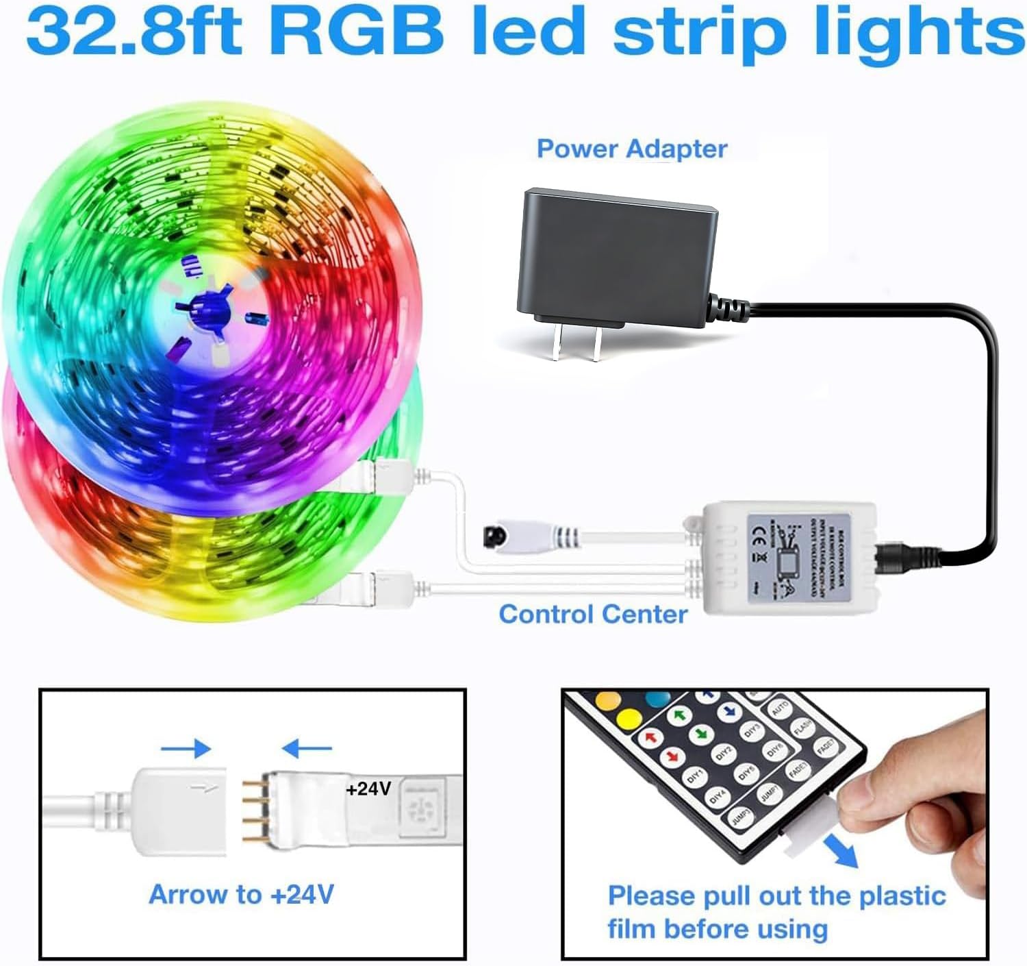 Detalle de DAYBETTER DR507250R-RGB-V2 LED Strip Lights, 32.8 ft, Remote Control