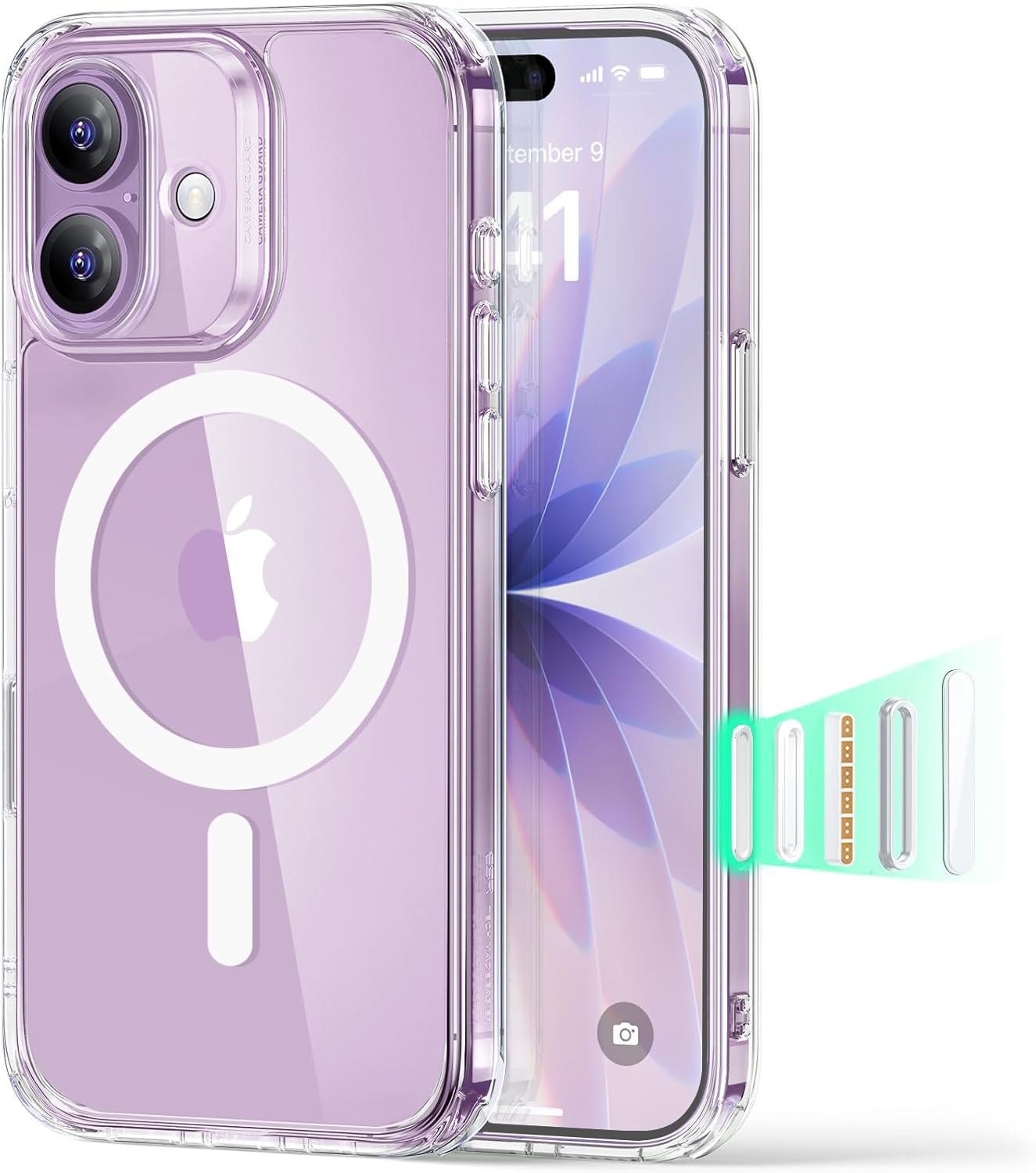Detalle de ESR iPhone 17 Case (Clear) – Military-Grade Drop Protection, MagSafe compatible with Camera Control cover