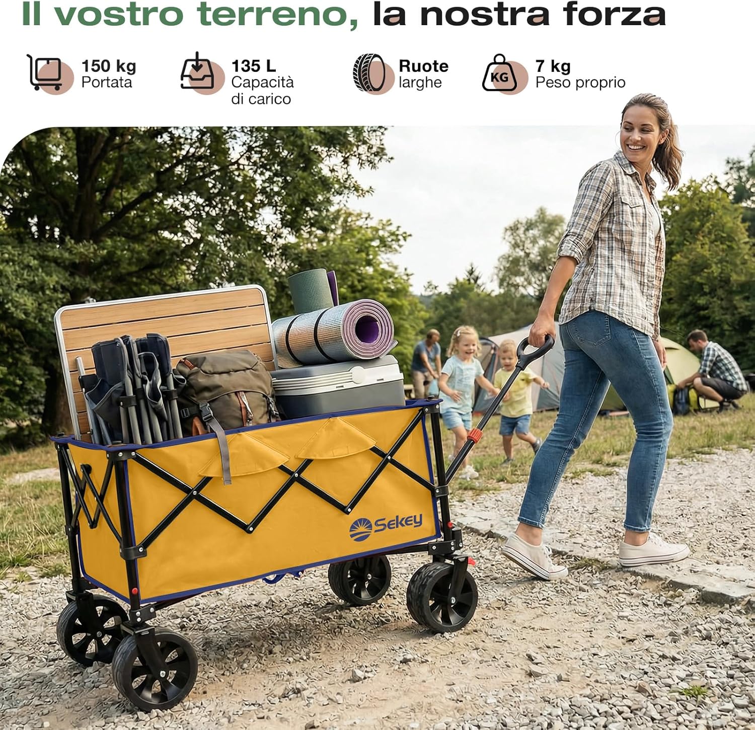 Detalle de Sekey Carrello Pieghevole XXL 135L SE4031: carrello portacarichi leggero, robusto e facile da montare