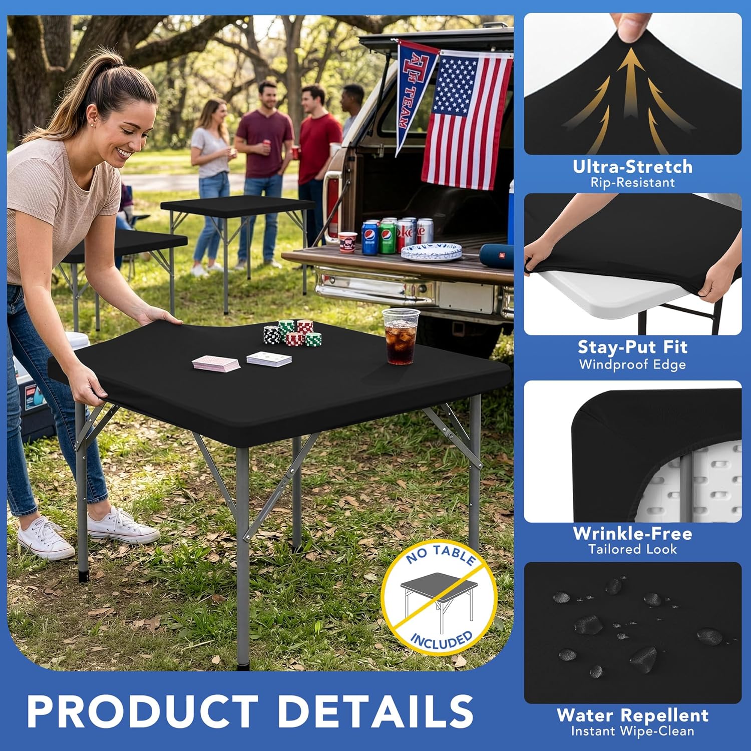 Detalle 2 de Enjoyidea Fitted Square Tablecloth (36x36 in) — 2-Pack Black Stretch Spandex for Folding Card Tables